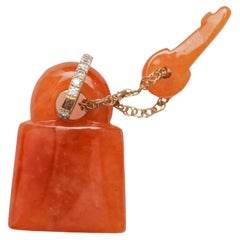 Vintage Jade Pendant Red Jadeite Lock & Key Certified Untreated
