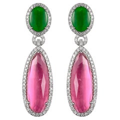 Jade Pink Tourmaline Diamond Dangle Earring in 18 Karat White Gold