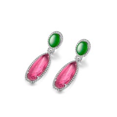 Jade Pink Turmalin Diamant Ohrringe in 18 Karat Weißgold