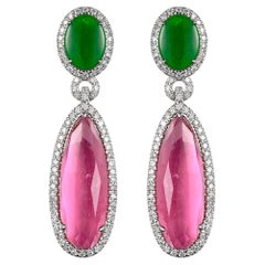 Jade Pink Turmalin Diamant Ohrringe in 18 Karat Weißgold