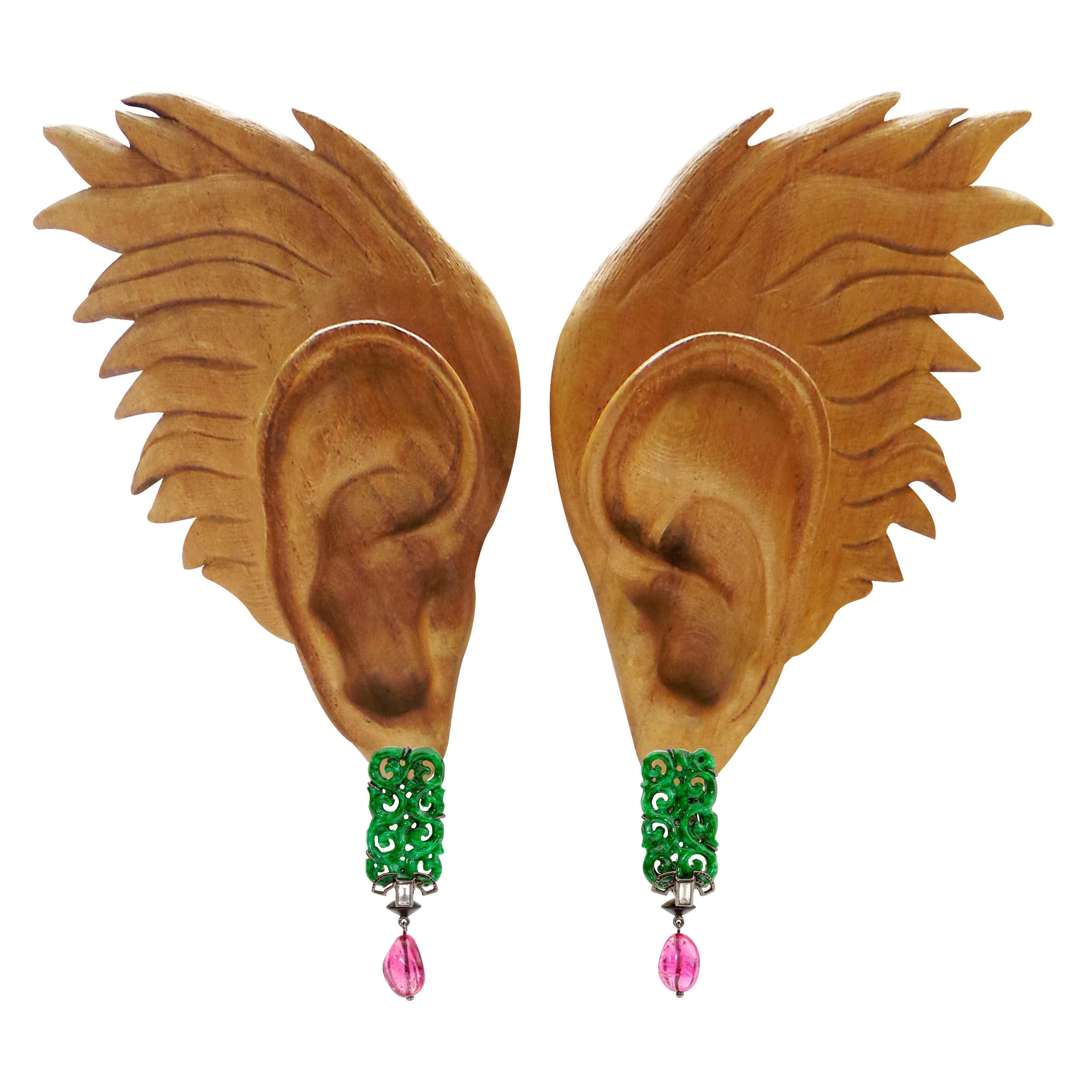 Jade Pink Tourmalines Diamond Earrings  (Art déco) im Angebot