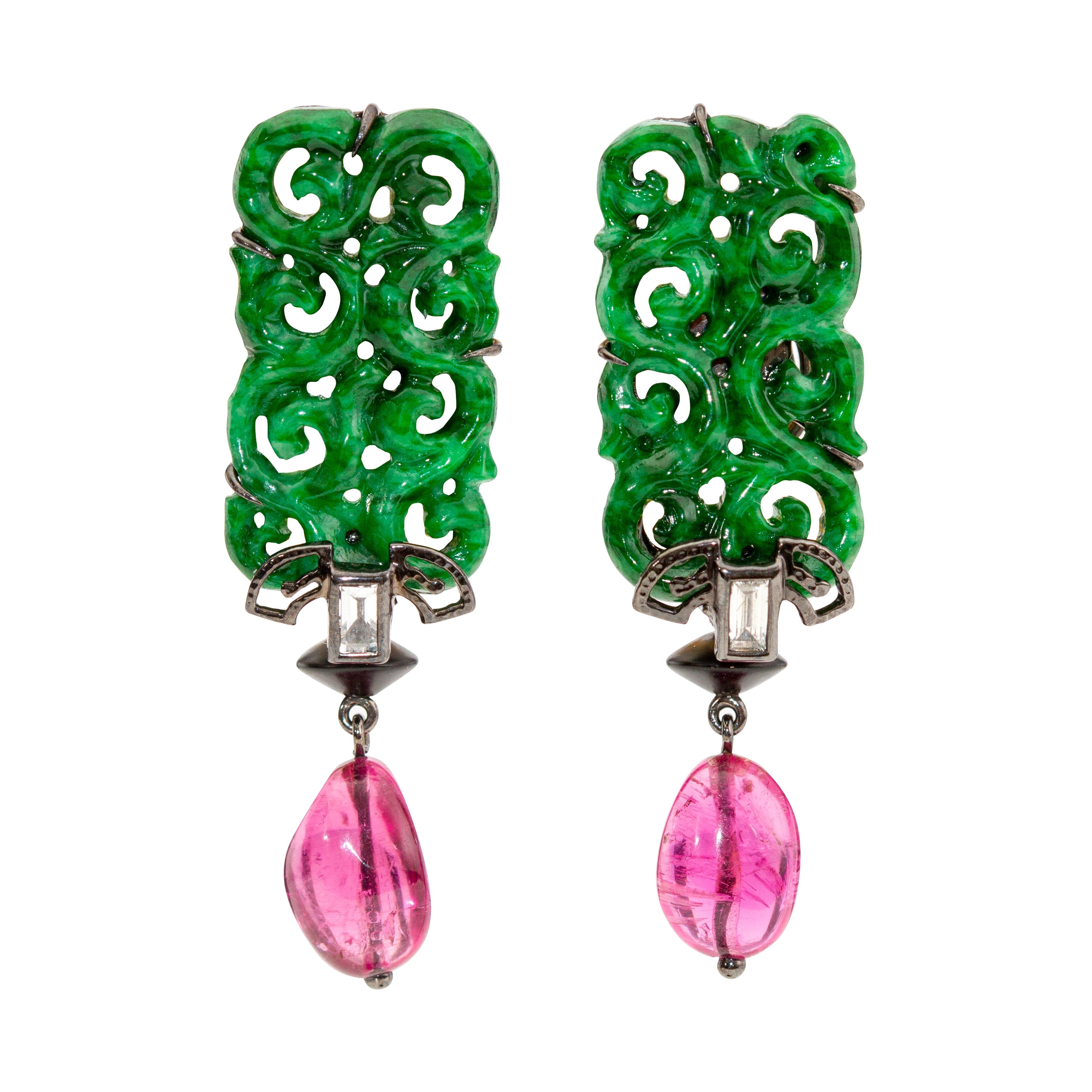 Jade Pink Tourmalines Diamond Earrings  im Angebot
