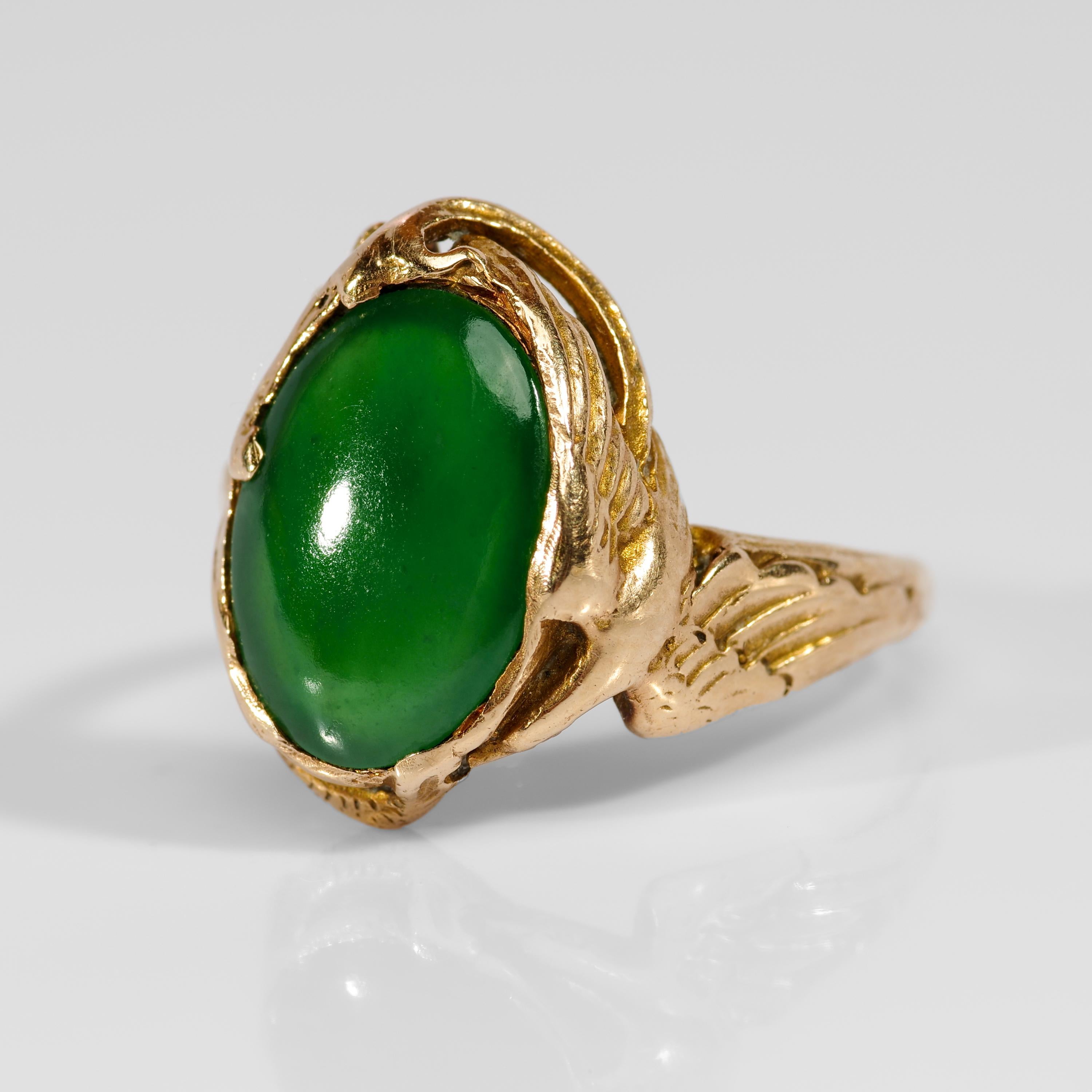 Art Nouveau Jadeit Jade Ring zertifiziert unbehandelt (Art nouveau)