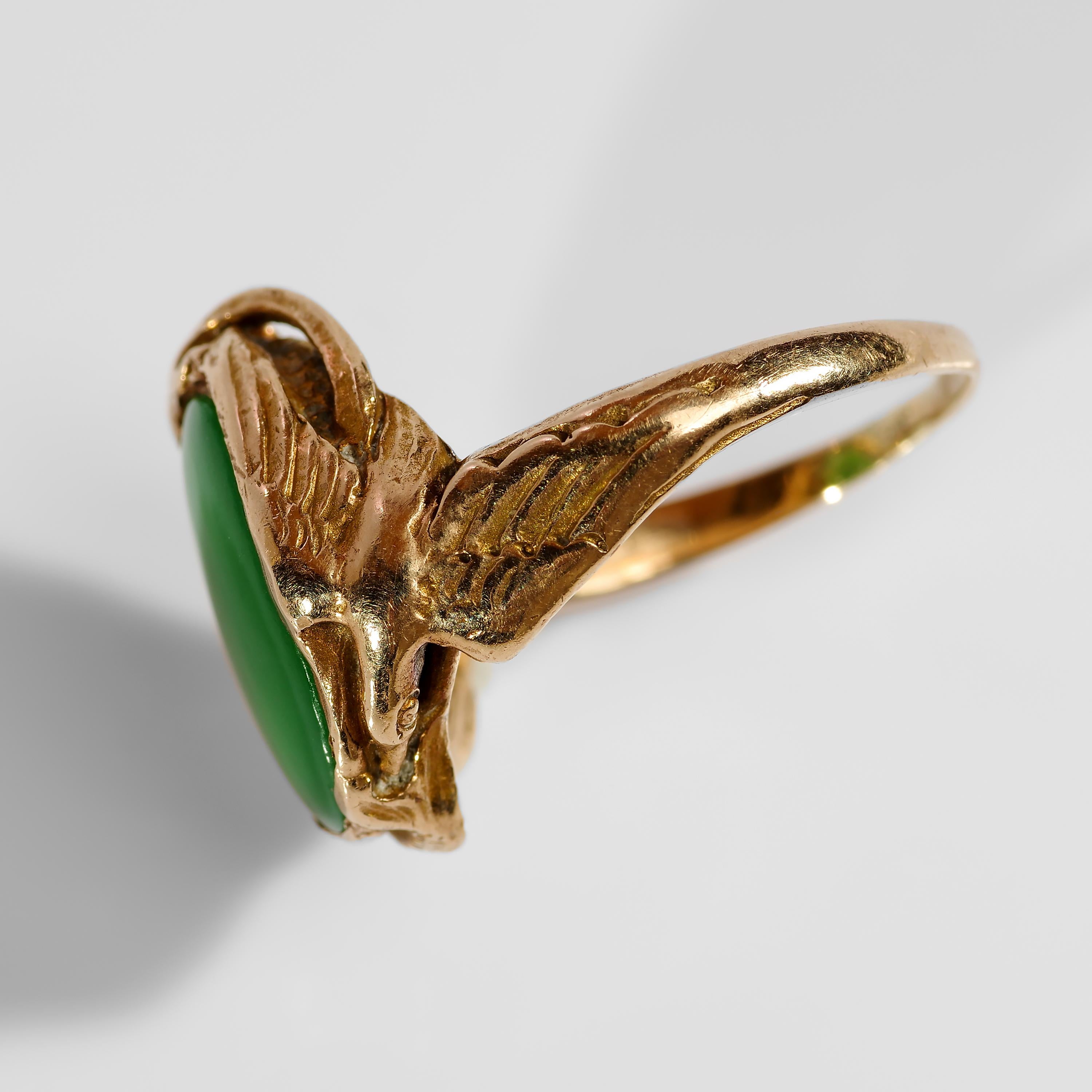 Art Nouveau Jadeit Jade Ring zertifiziert unbehandelt (Cabochon)