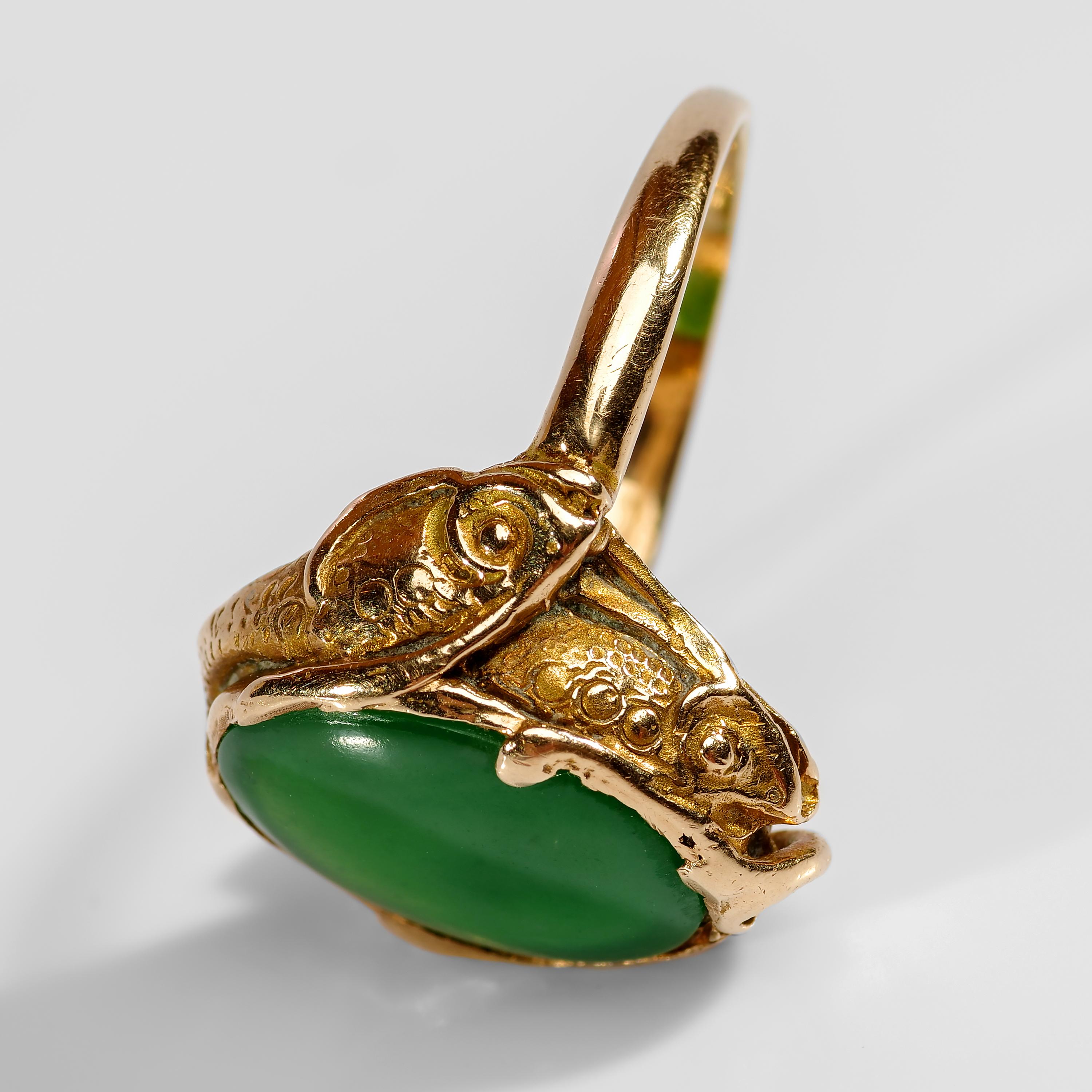 Art Nouveau Jadeit Jade Ring zertifiziert unbehandelt für Damen oder Herren