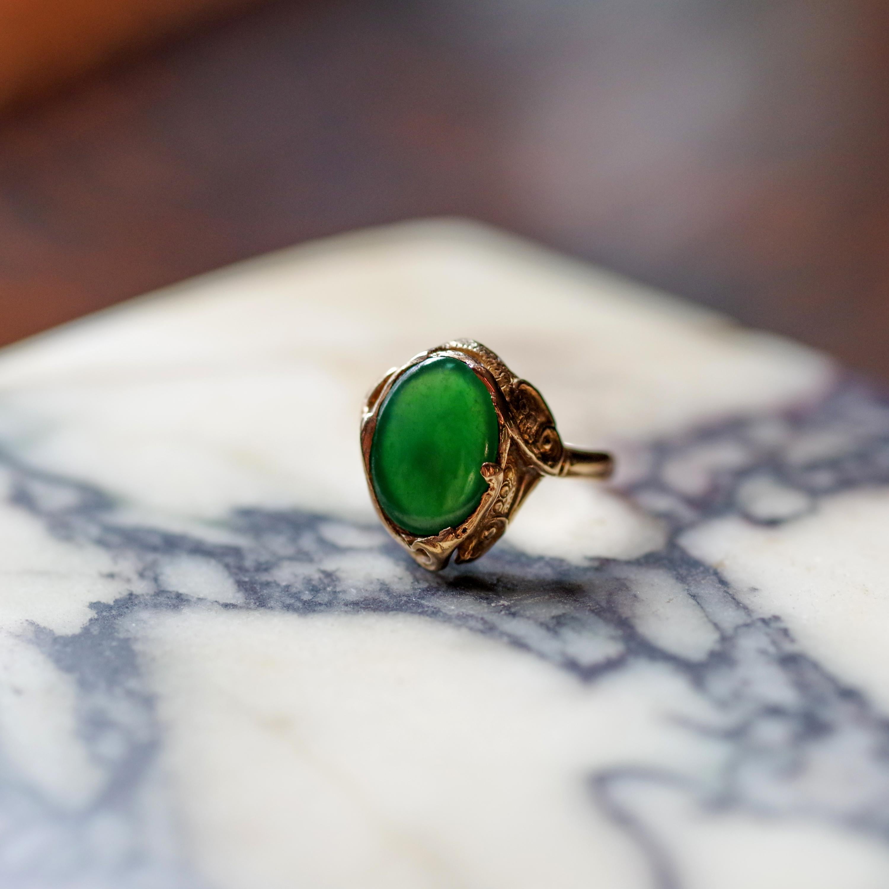 Art Nouveau Jadeit Jade Ring zertifiziert unbehandelt 2