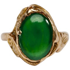 Bague en jadéite Art Nouveau Certifiée Non Traitée