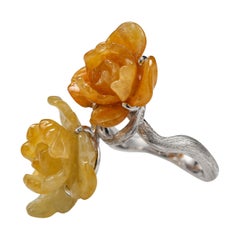 Jade Ring Carved Blossoms Certified Untreated