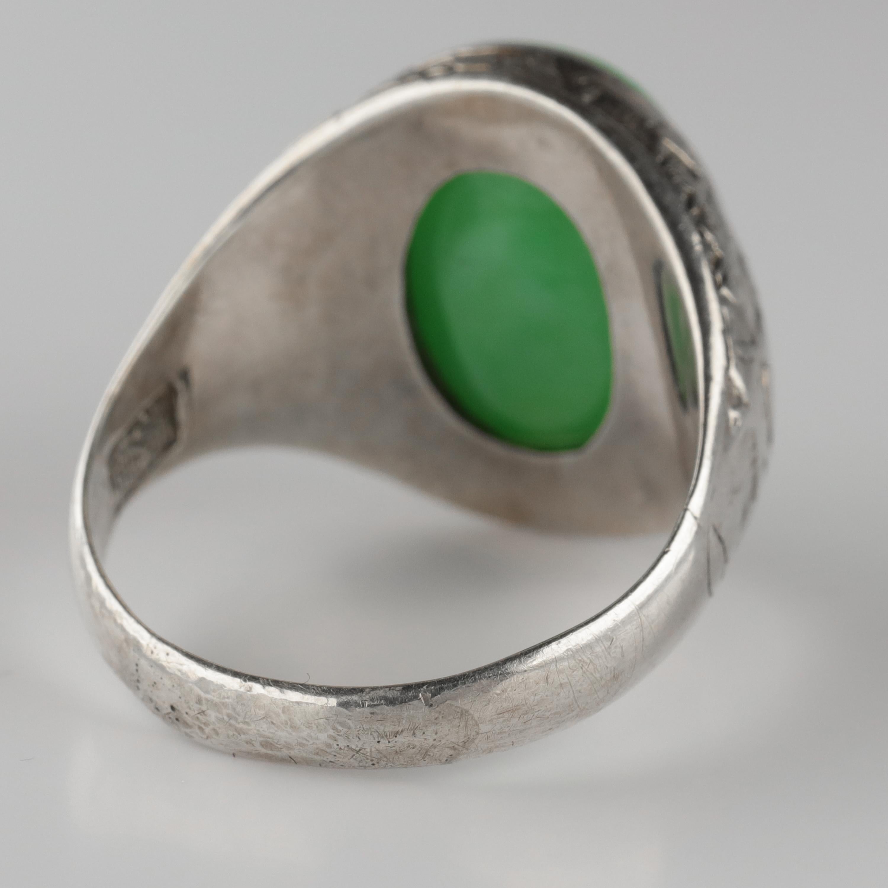 Jade Ring Certified Untreated Hand Carved Vignette Setting, circa 1910 1