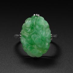Jade Ring Certified Untreated Spectacular Apple Green Art Deco Treasure