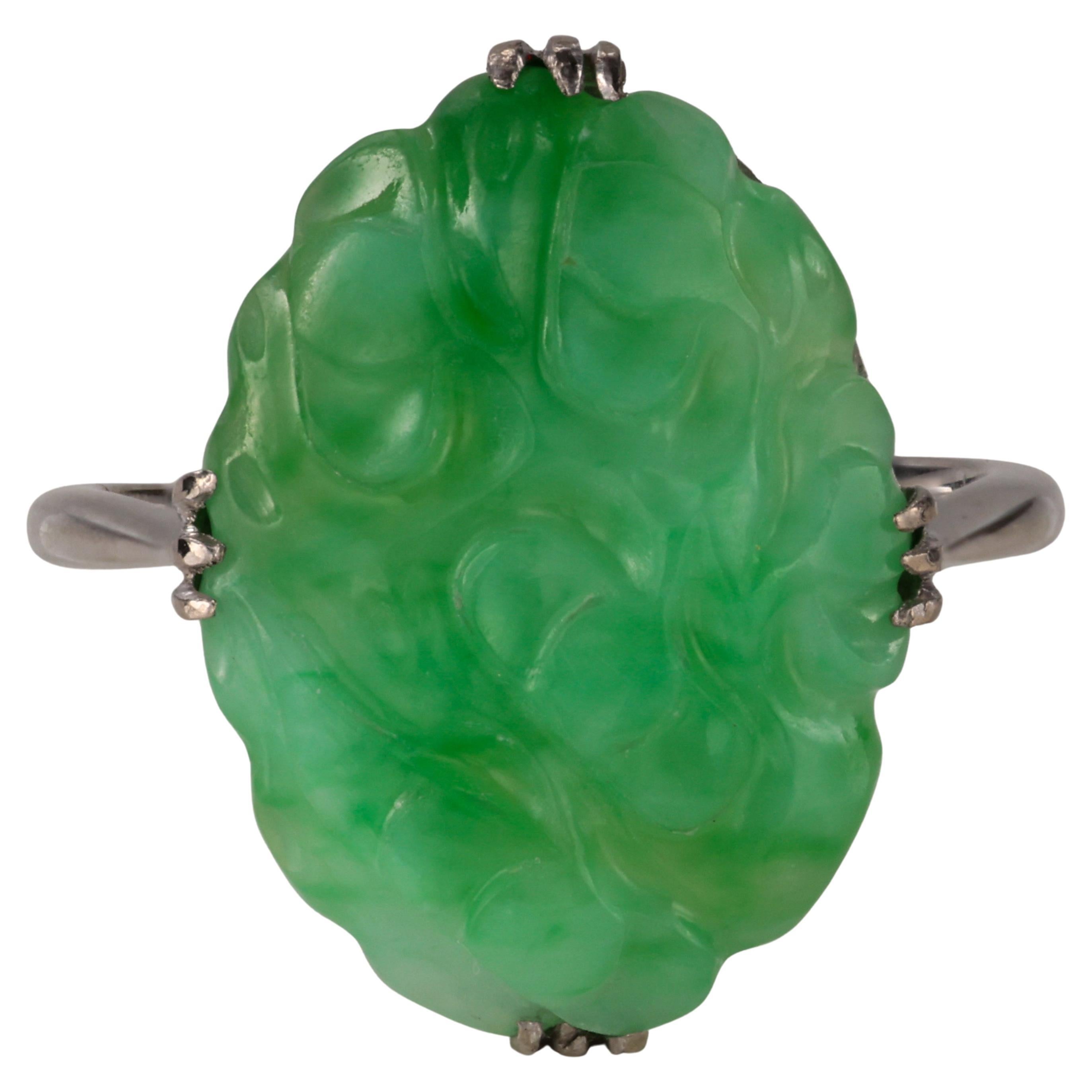 Jade Ring Certified Untreated Spectacular Apple Green Art Deco Treasure