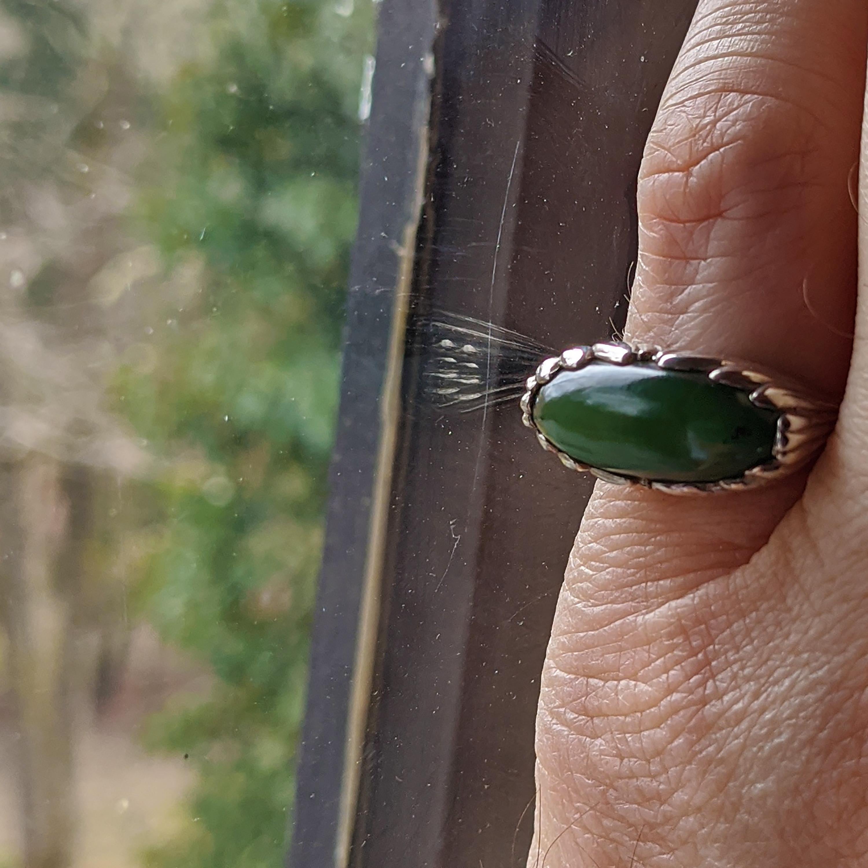 Fine Nephrite Jade Ring in Silver Contemporary Unworn For Sale 1