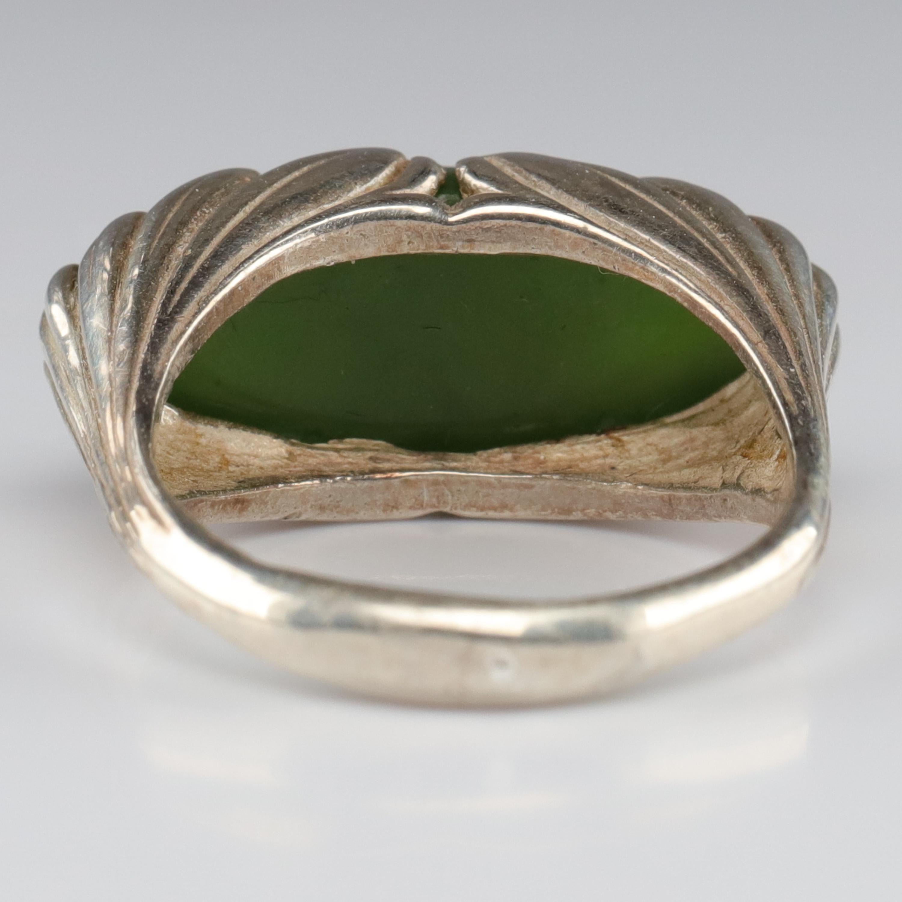 Artisan Fine Nephrite Jade Ring in Silver Contemporary Unworn For Sale