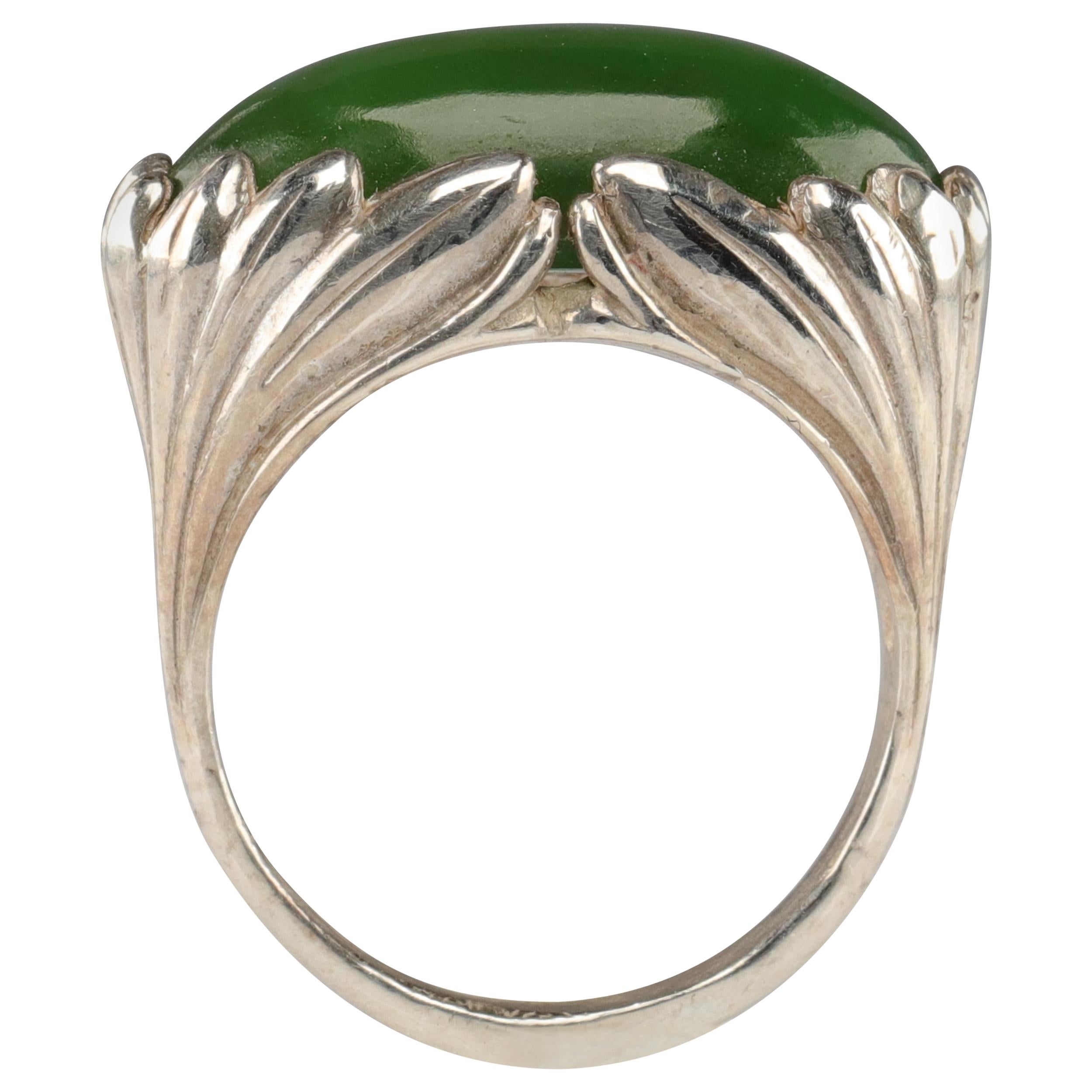 Fine Nephrite Jade Ring in Silver Contemporary Unworn