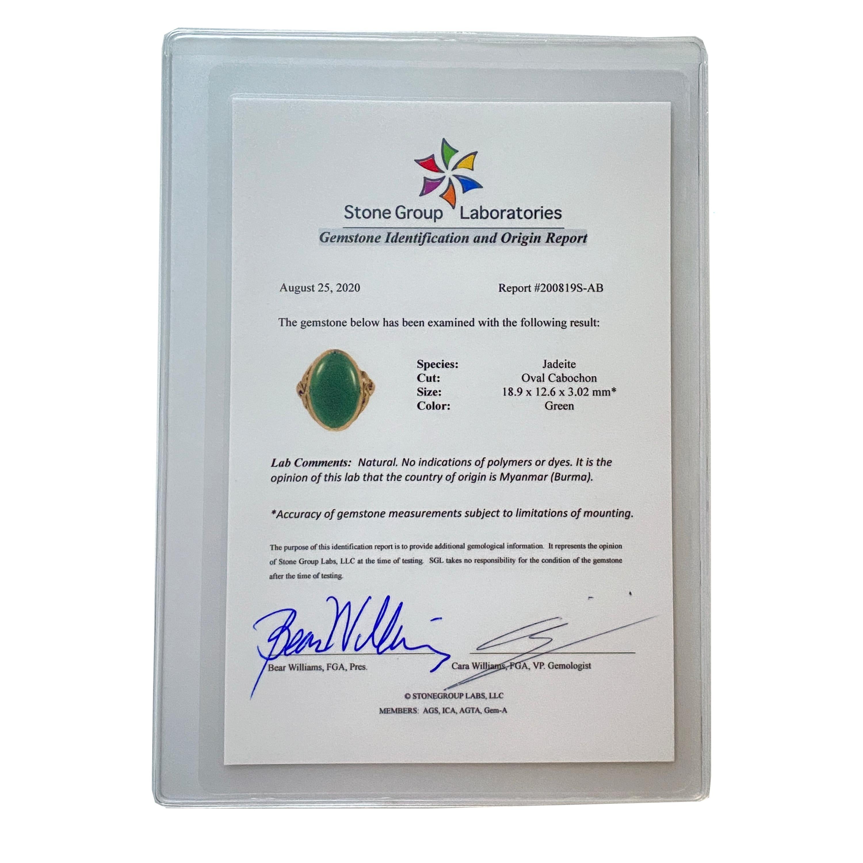 Jade Ring Emerald Green Art Nouveau Certified Untreated 5