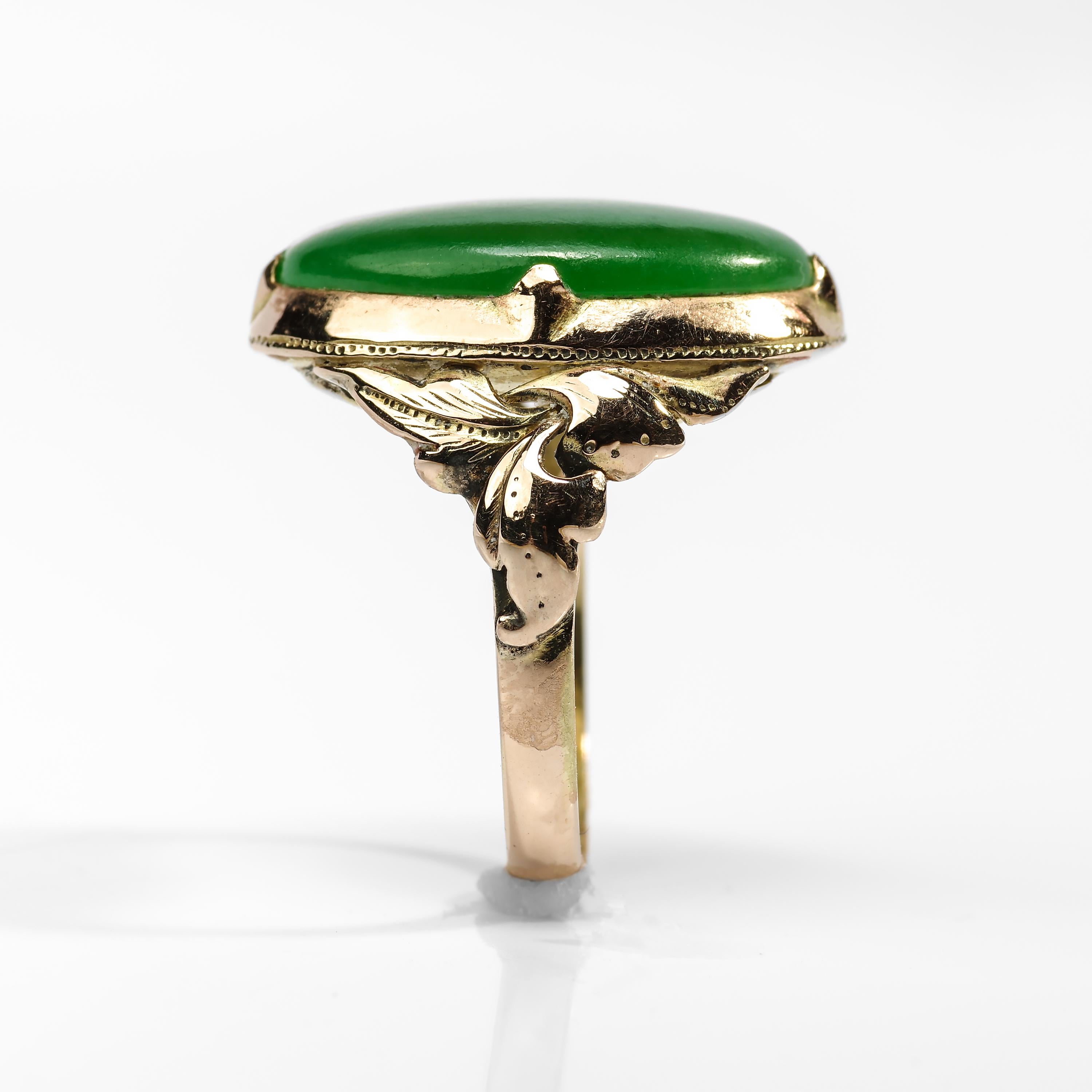 Jade Ring Emerald Green Art Nouveau Certified Untreated 1
