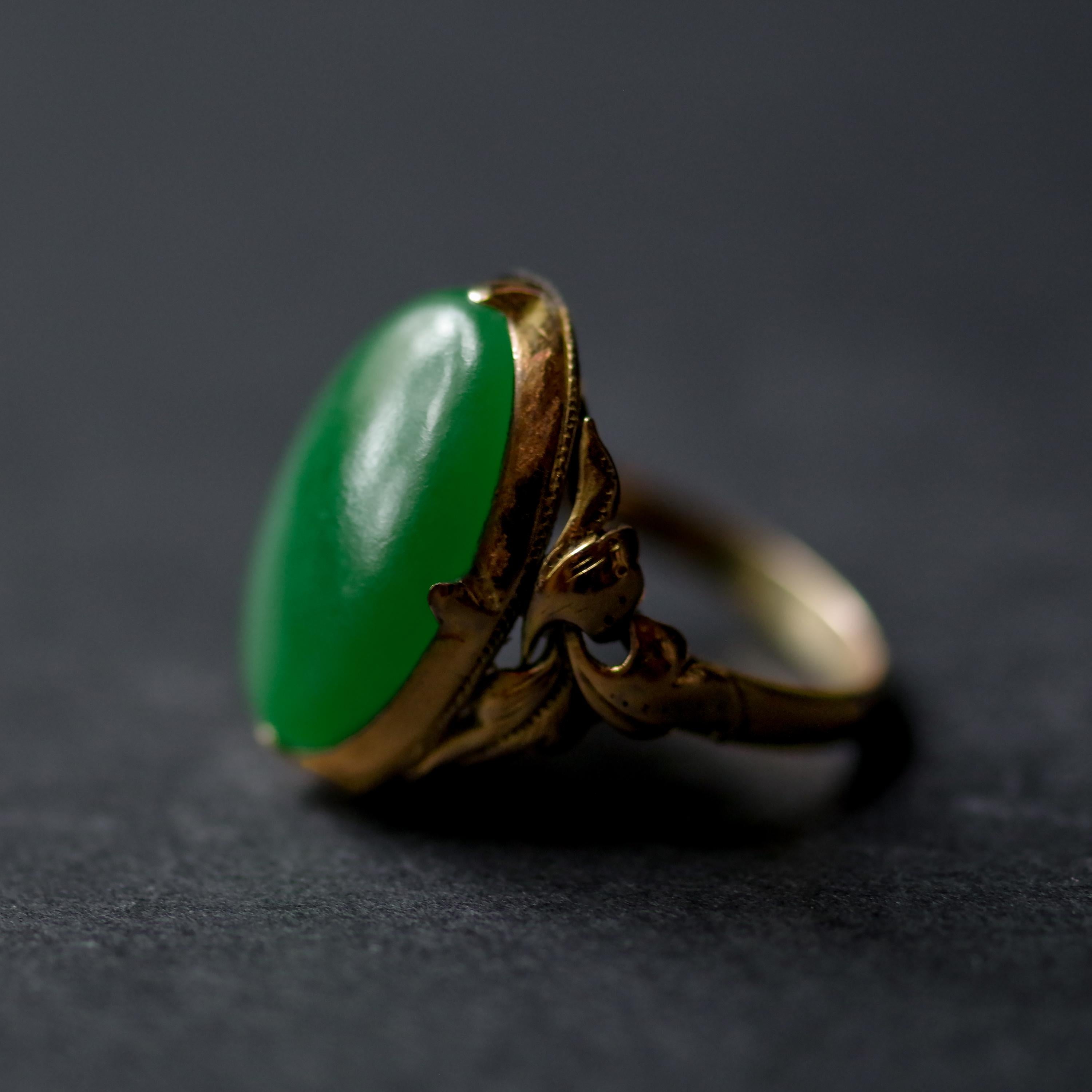 Jade Ring Emerald Green Art Nouveau Certified Untreated 4