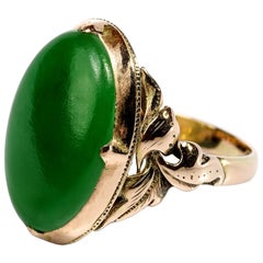 Antique Jade Ring Emerald Green Art Nouveau Certified Untreated