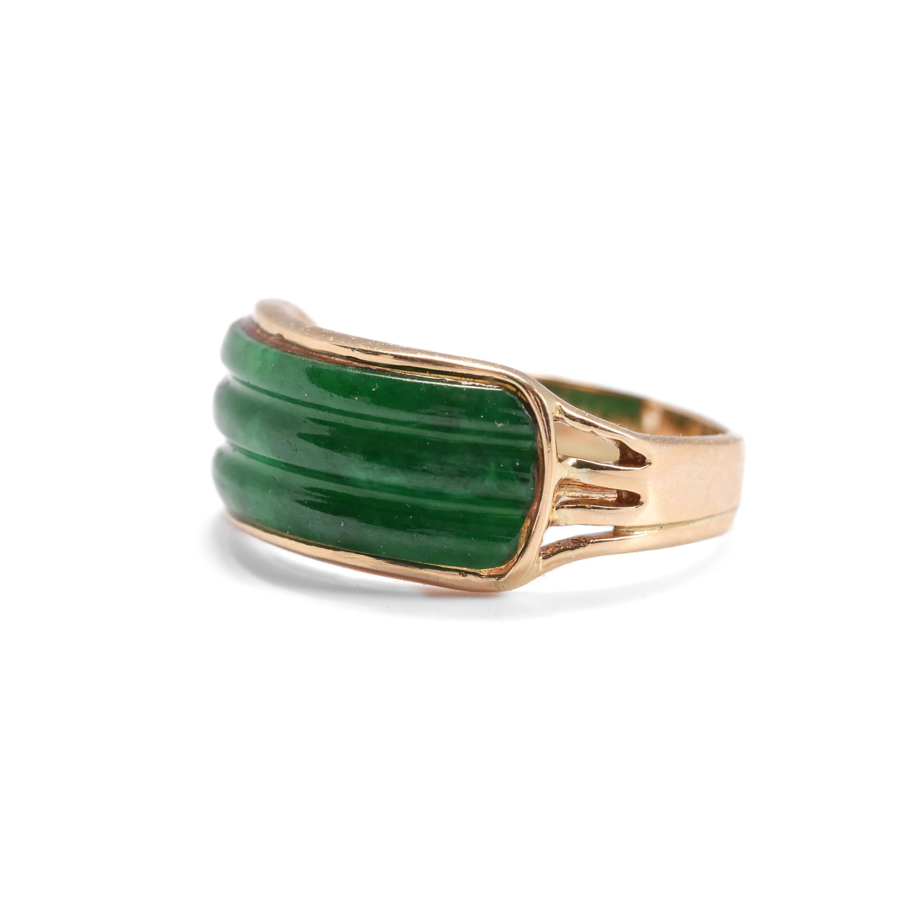 Cabochon Jade Ring Emerald Green Certified Untreated Circa 1960s For Sale