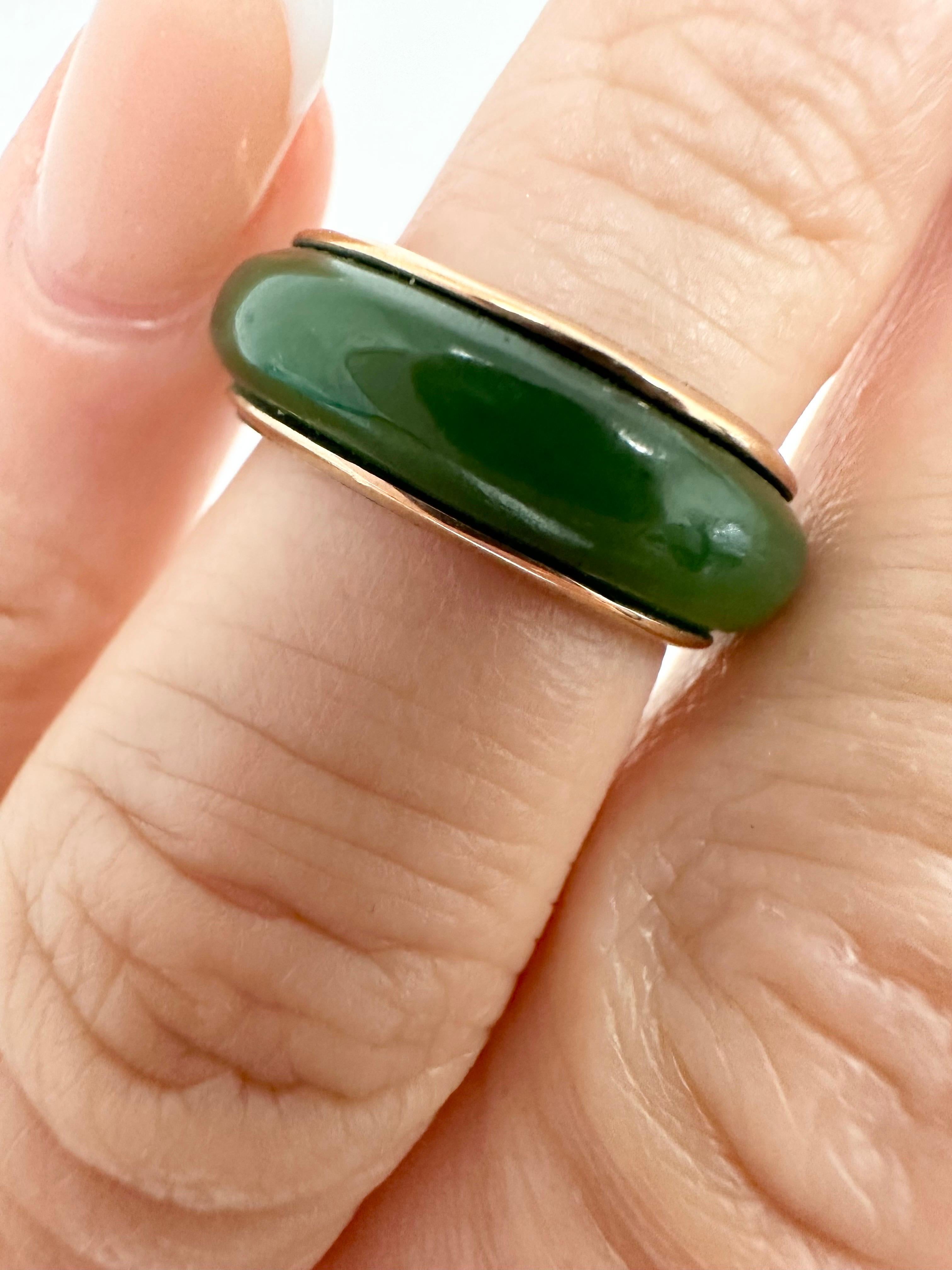 Antique Cushion Cut Jade ring eternity ring 14KT yellow gold For Sale
