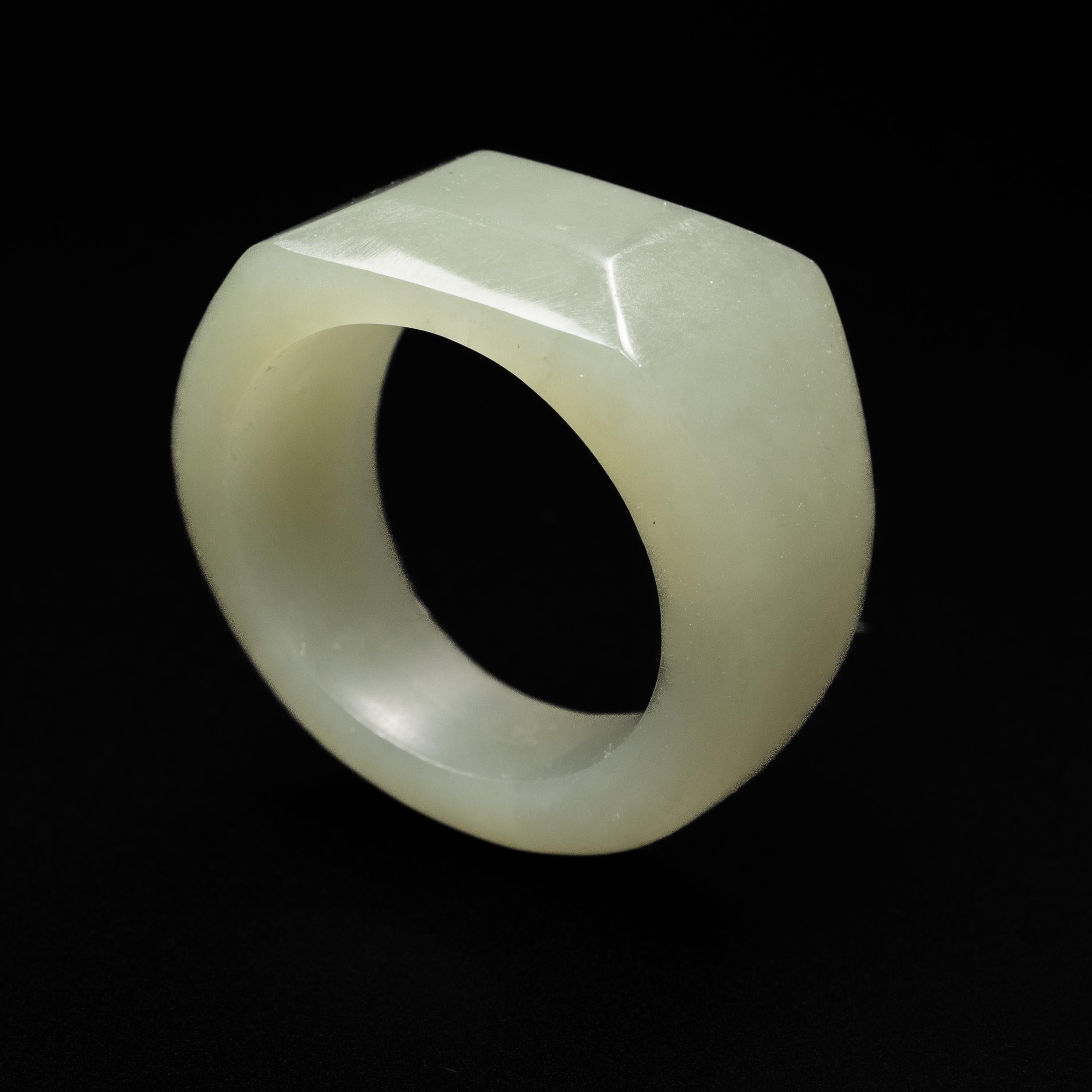 Artisan Jade Ring Geometric Form Hand Carved Certified Untreated Nephrite