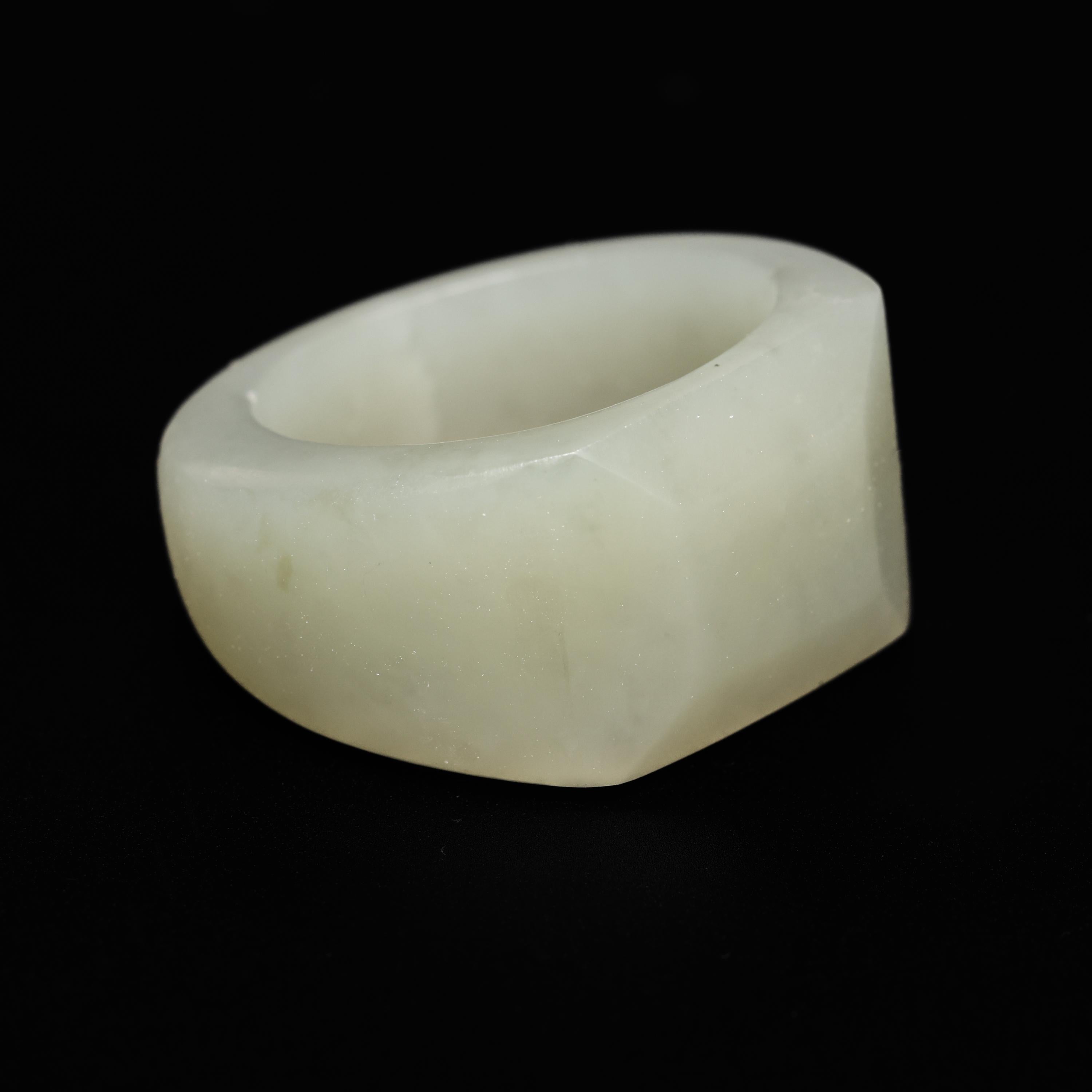 Jade Ring Geometric Form Hand Carved Certified Untreated Nephrite In New Condition In Southbury, CT