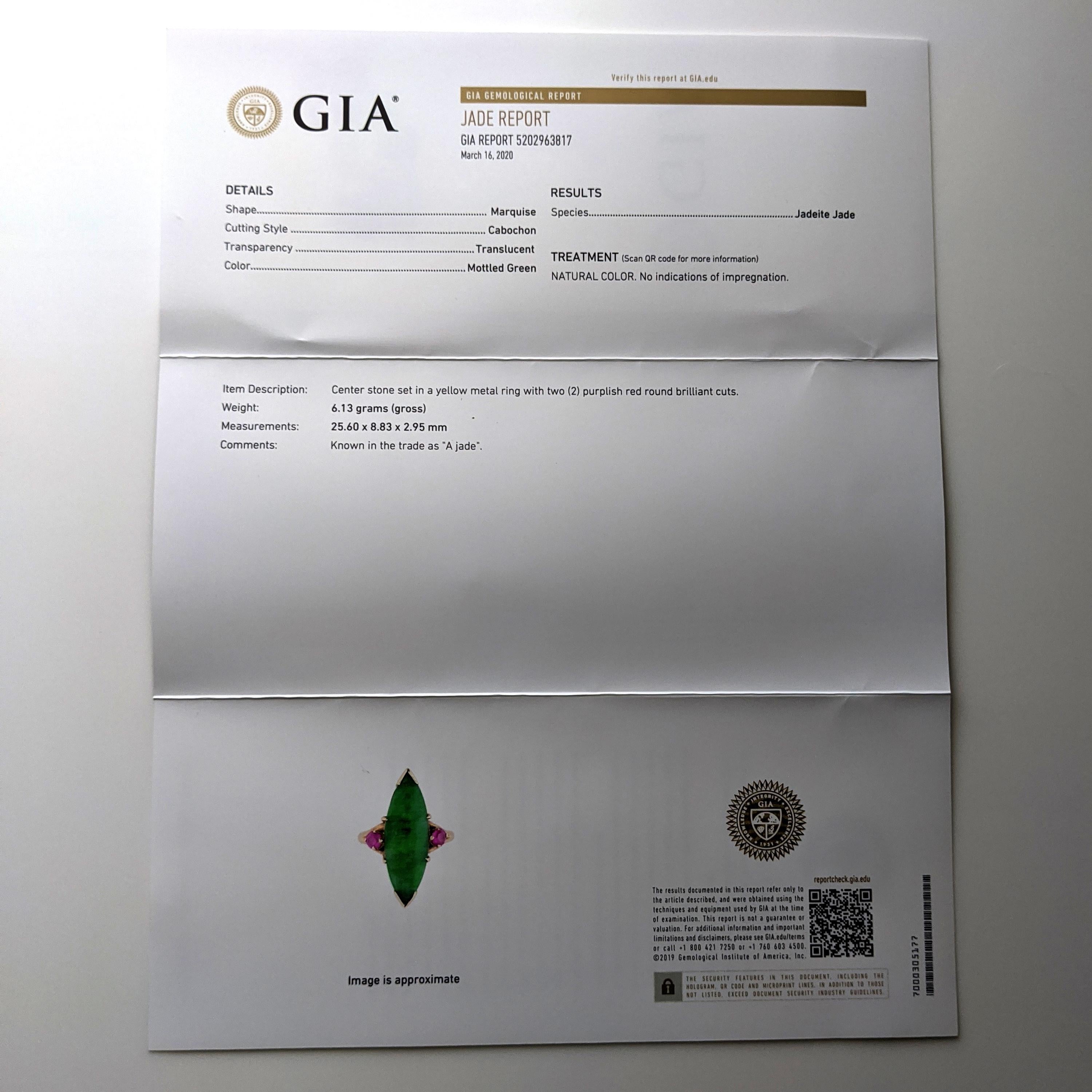 Jade Ring GIA Certified Retro Era 6