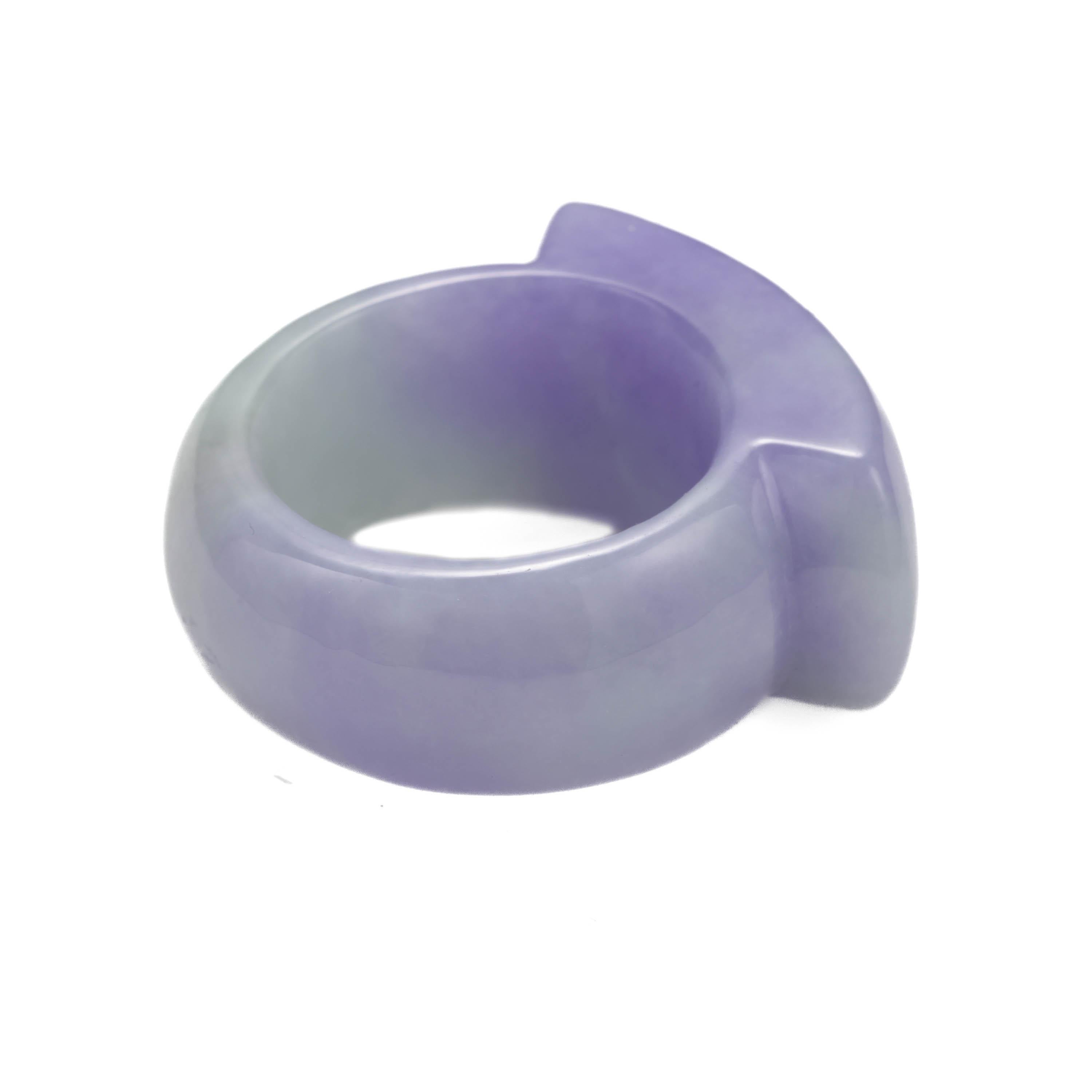 Round Cut Jade Ring GIA Certified Untreated Purple Jadeite, Size 10 ½   For Sale
