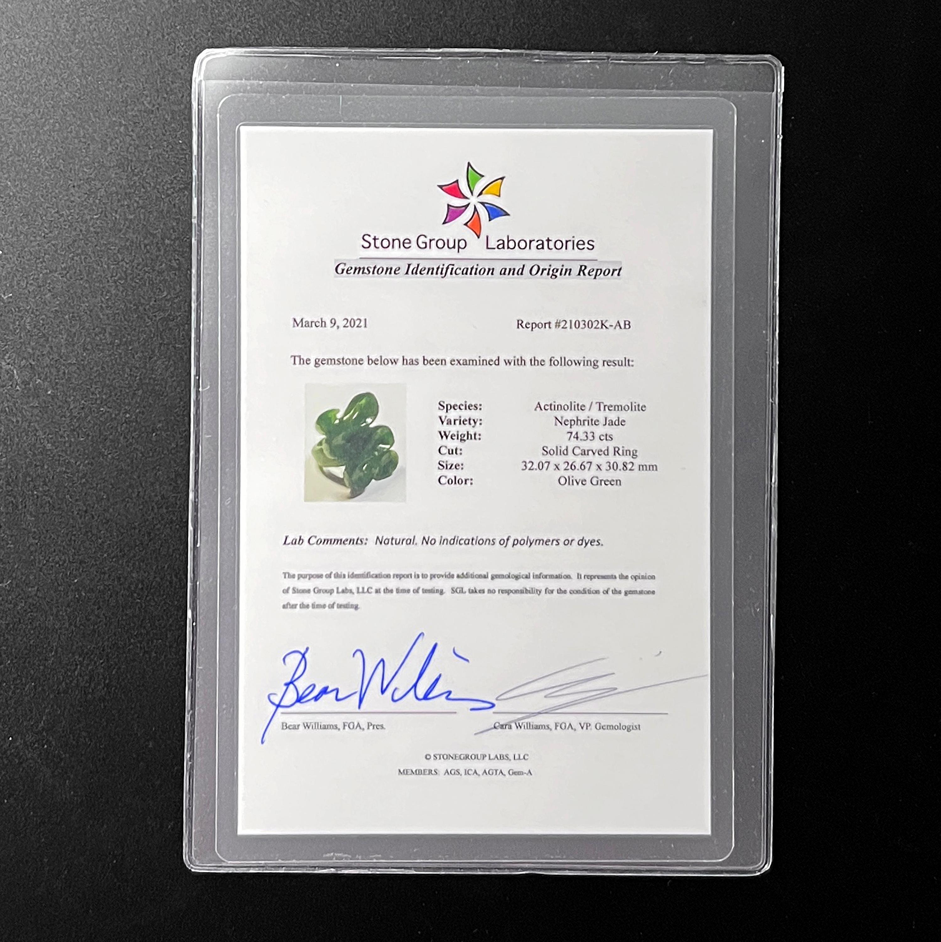 Jade-Ring, handgeschnitzt aus einem Stein, zertifiziert und unbehandelt im Angebot 3
