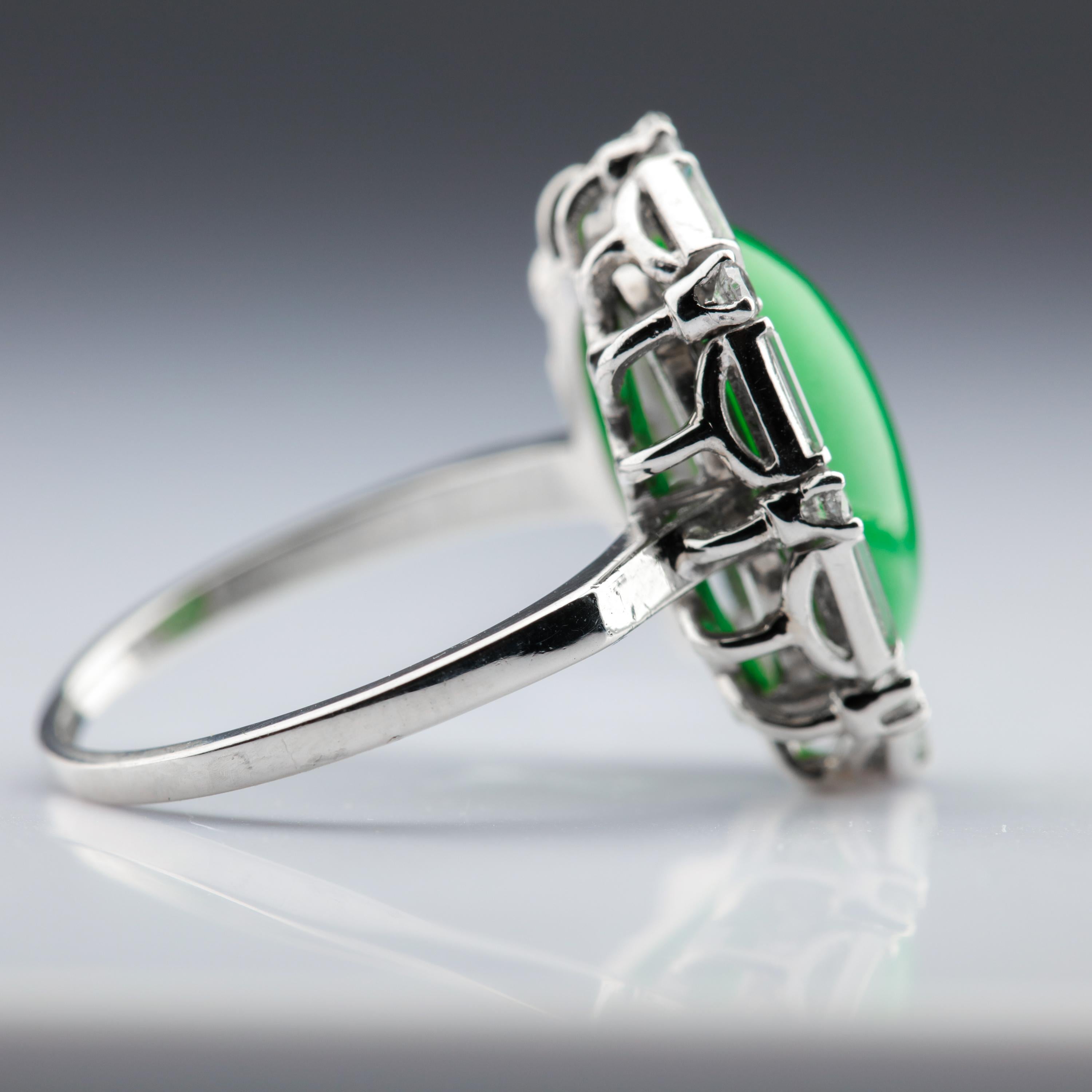 Jade Ring in Platinum with Diamonds Certified Untreated Art Deco 6