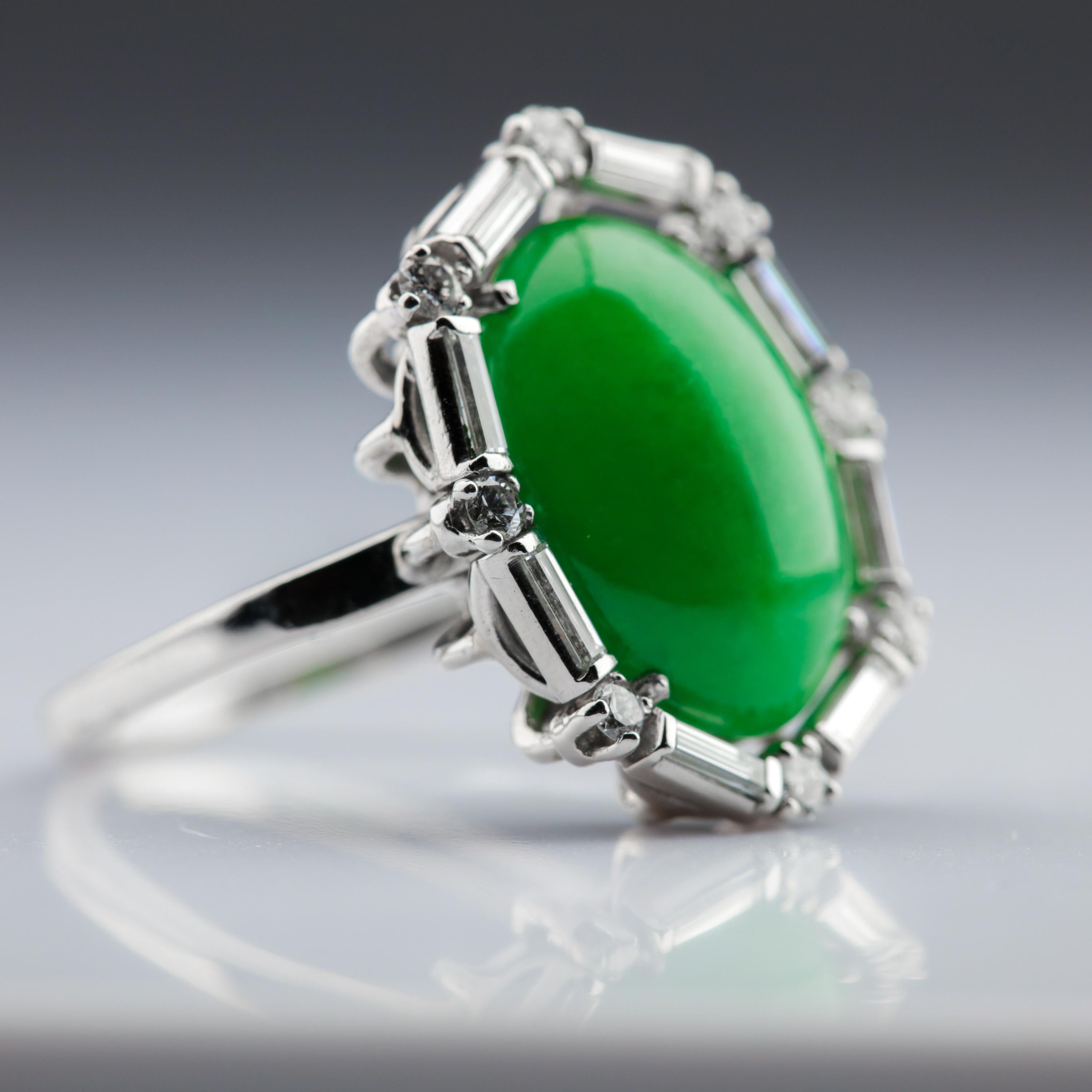 Jade Ring in Platinum with Diamonds Certified Untreated Art Deco 7