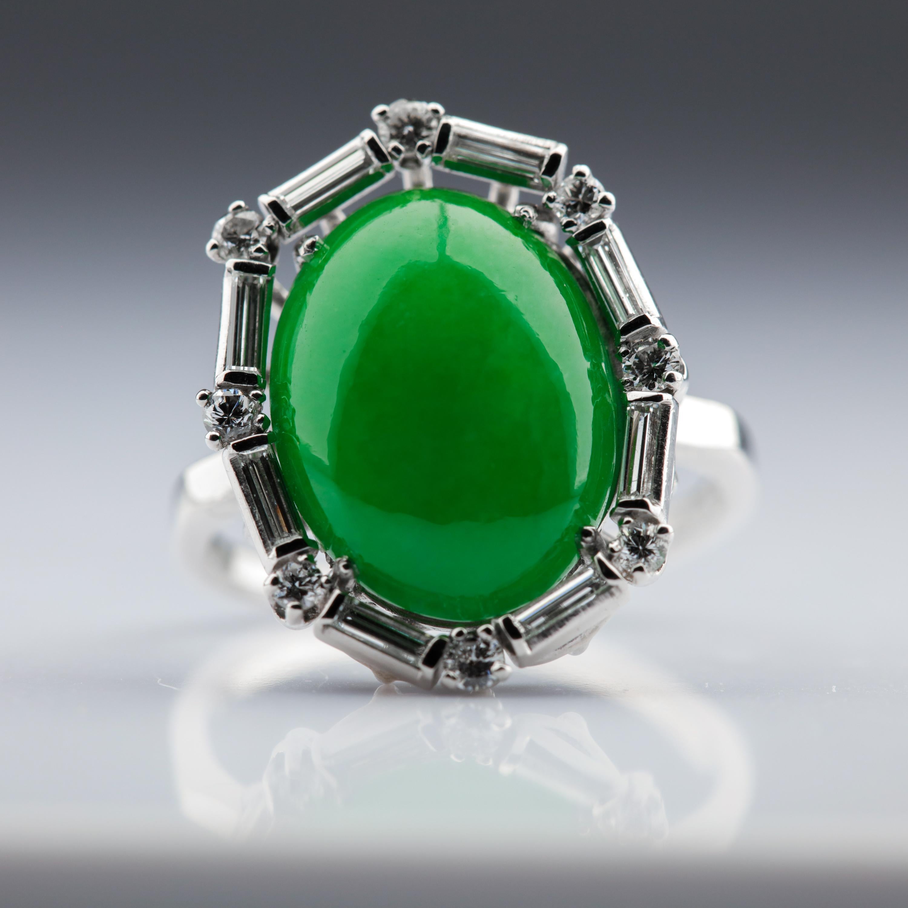 Jade Ring in Platinum with Diamonds Certified Untreated Art Deco 8