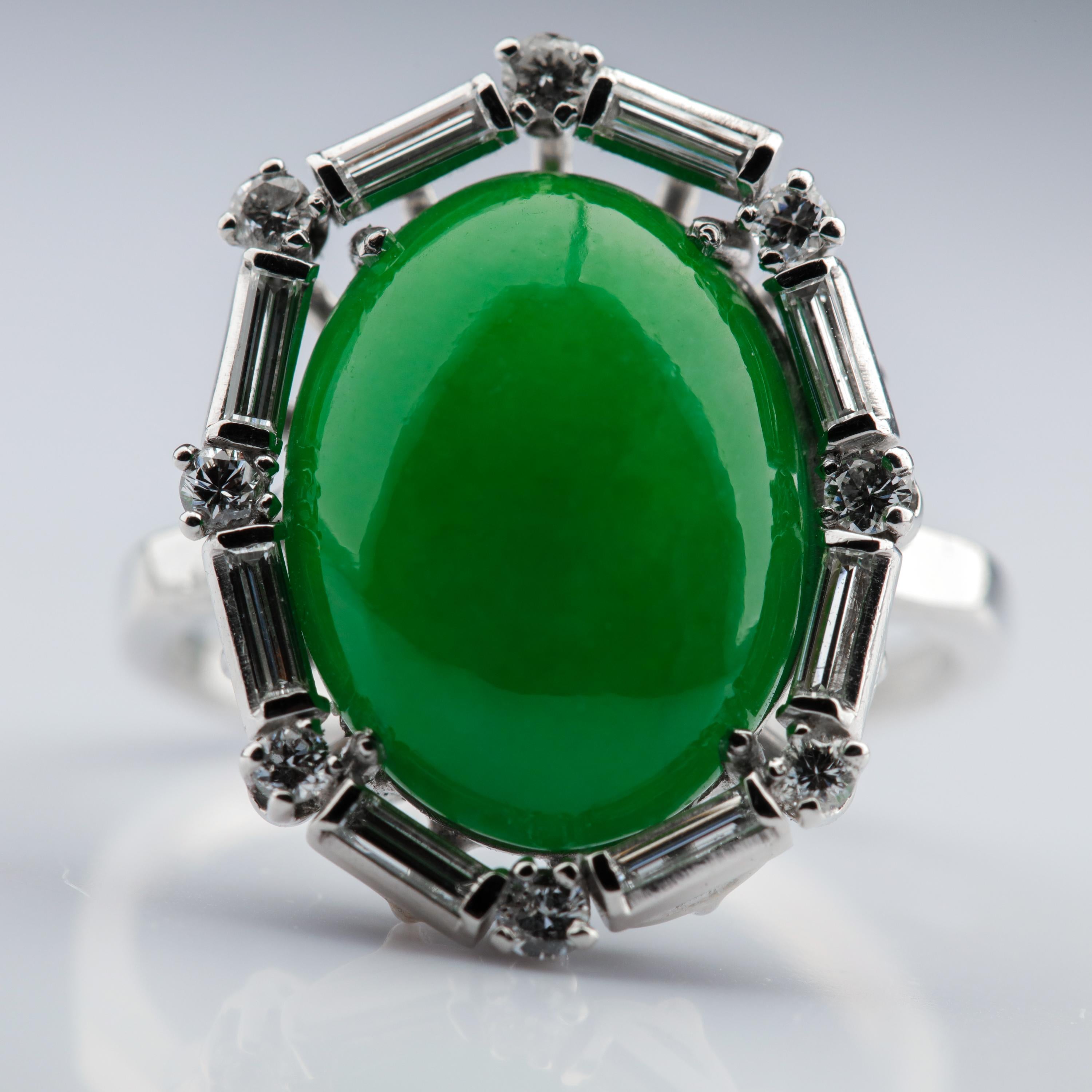 Jade Ring in Platinum with Diamonds Certified Untreated Art Deco 9