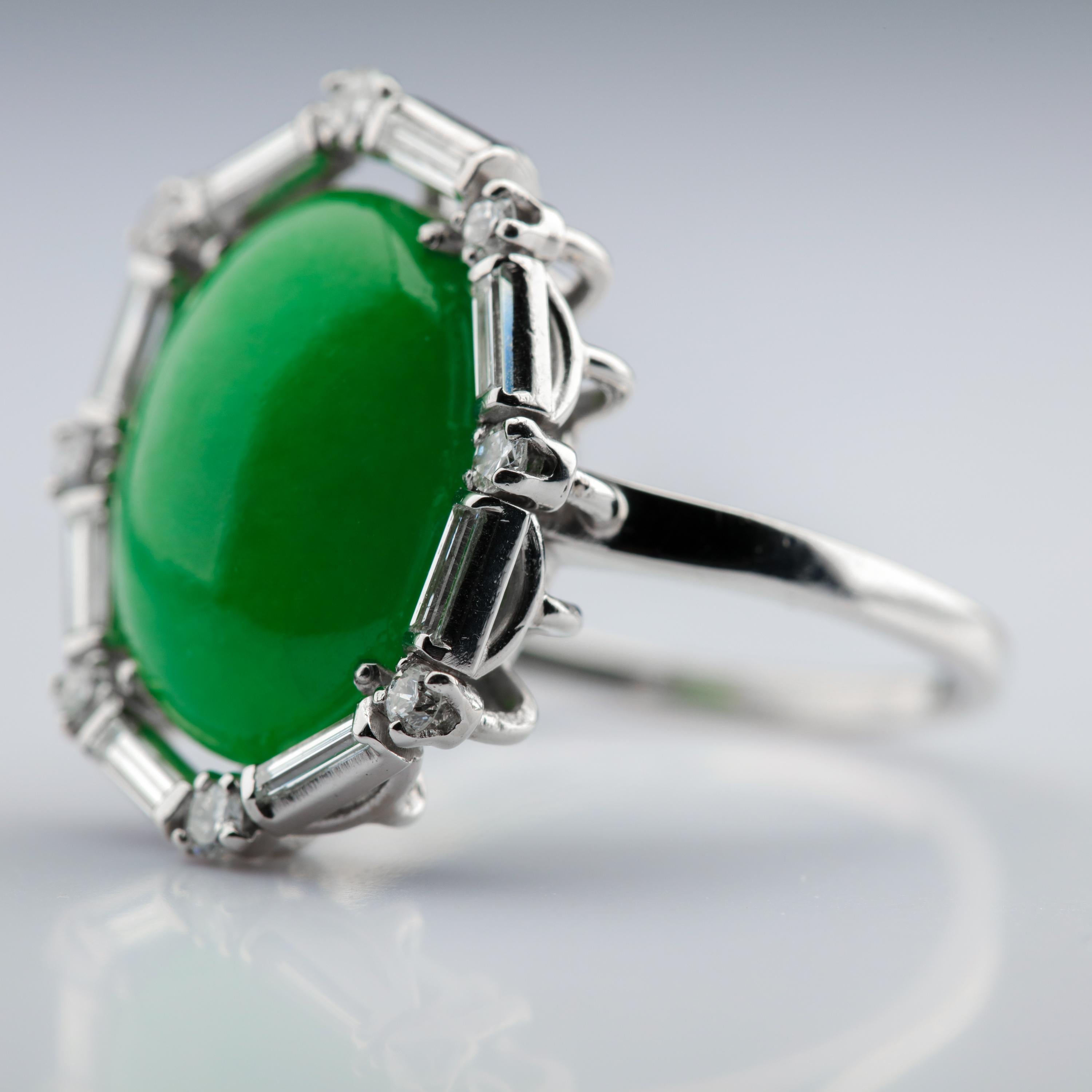 Jade Ring in Platinum with Diamonds Certified Untreated Art Deco 10