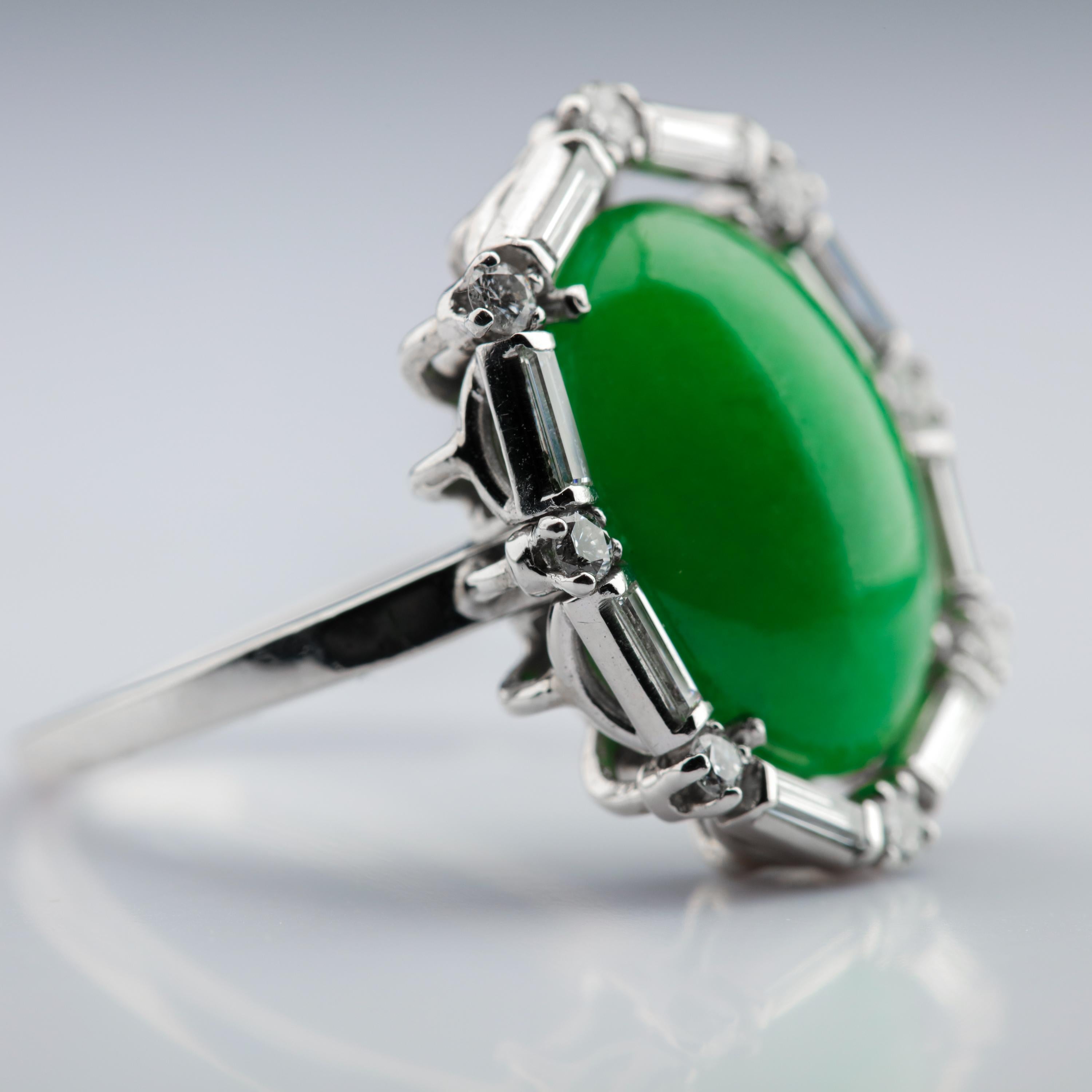 Jade Ring in Platinum with Diamonds Certified Untreated Art Deco 11
