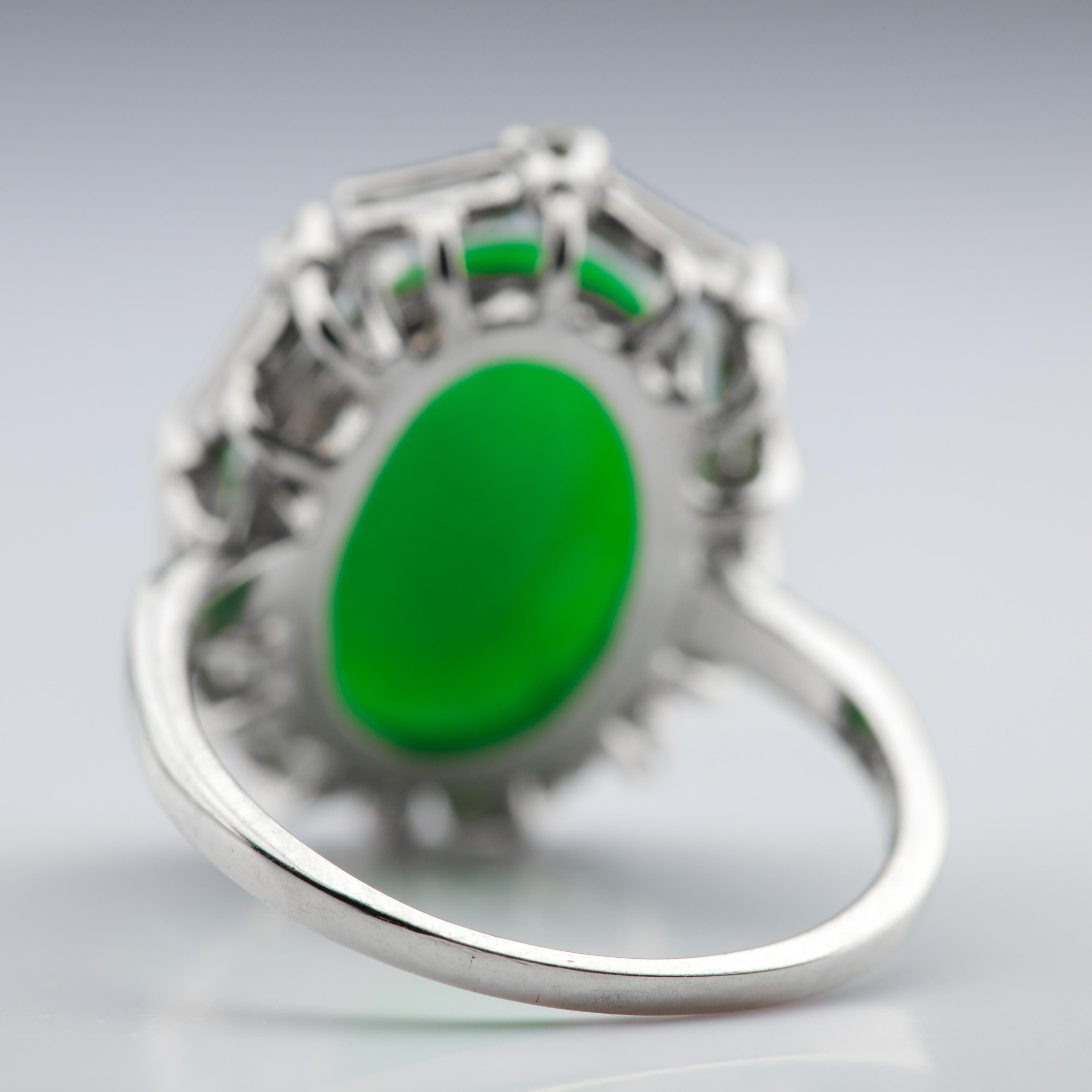 Jade Ring in Platinum with Diamonds Certified Untreated Art Deco 12