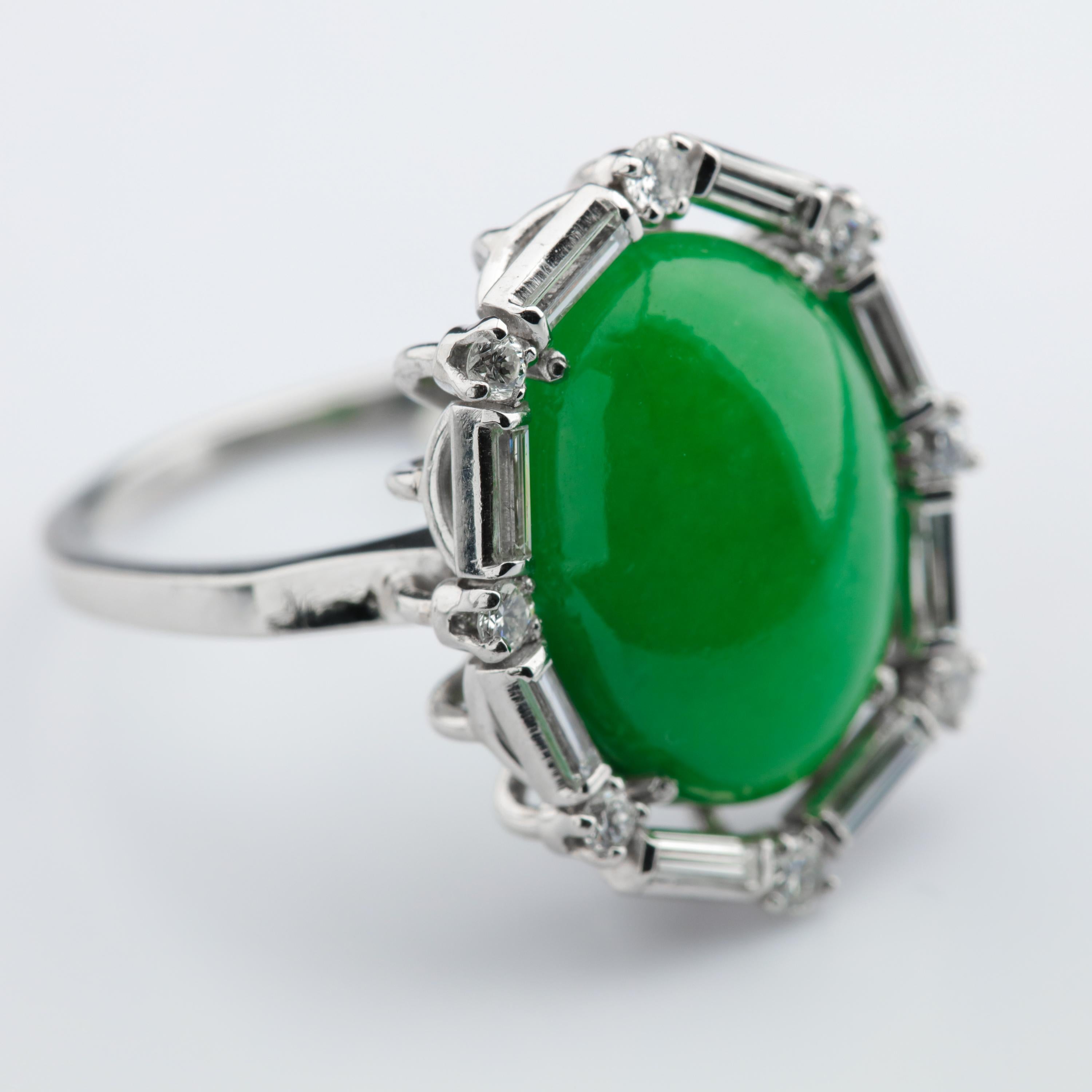 Jade Ring in Platinum with Diamonds Certified Untreated Art Deco In Excellent Condition In Southbury, CT
