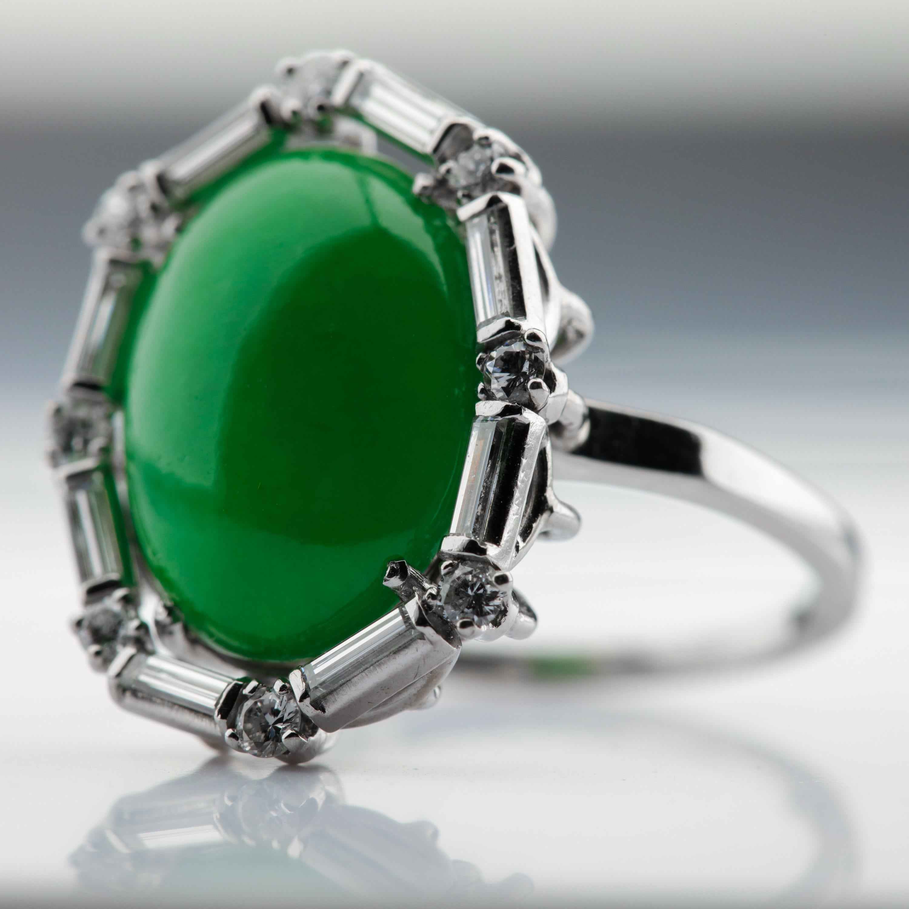 Women's Jade Ring in Platinum with Diamonds Certified Untreated Art Deco