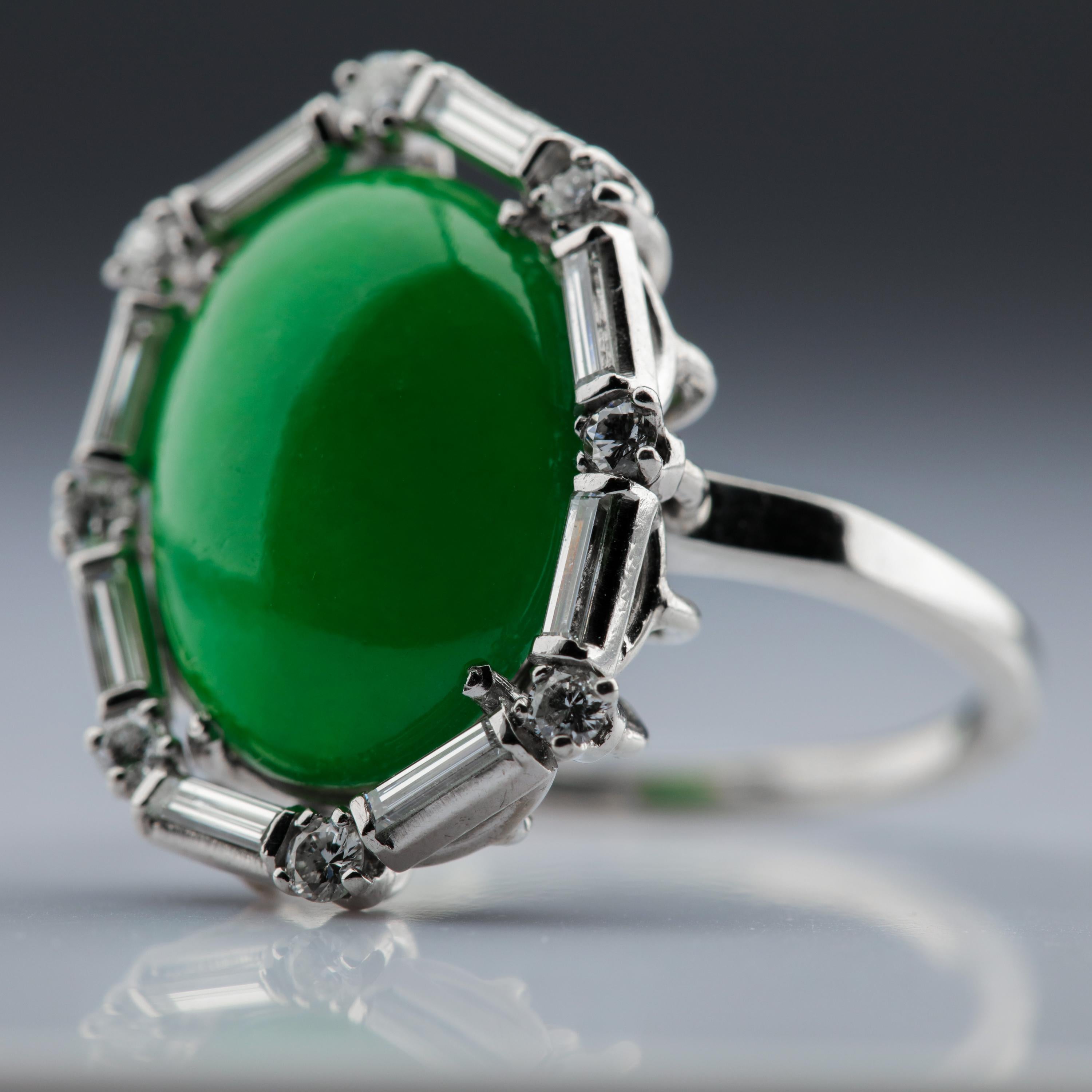 Jade Ring in Platinum with Diamonds Certified Untreated Art Deco 1