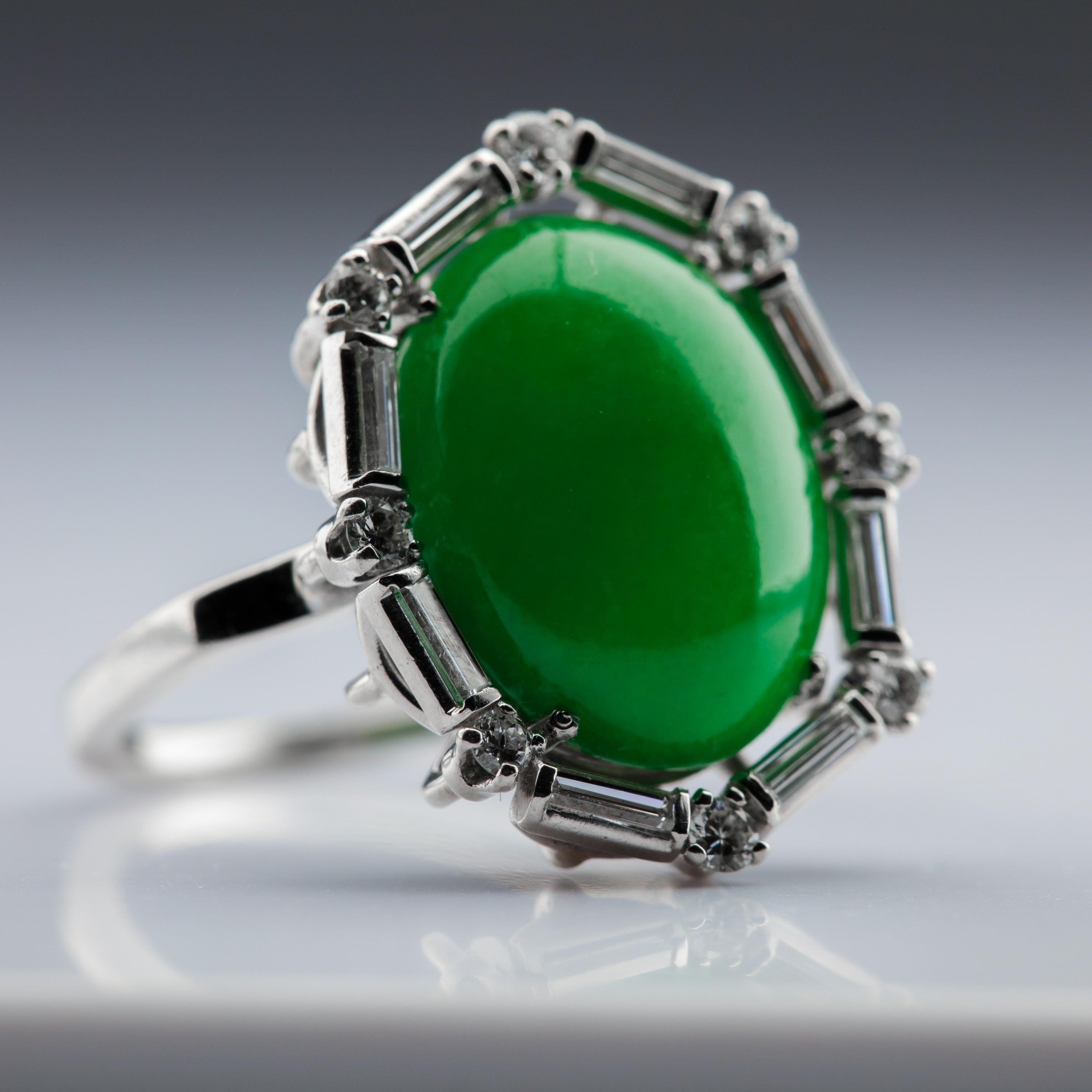 Jade Ring in Platinum with Diamonds Certified Untreated Art Deco 4