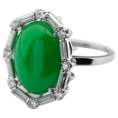 Used Jade Ring in Platinum with Diamonds Certified Untreated Art Deco