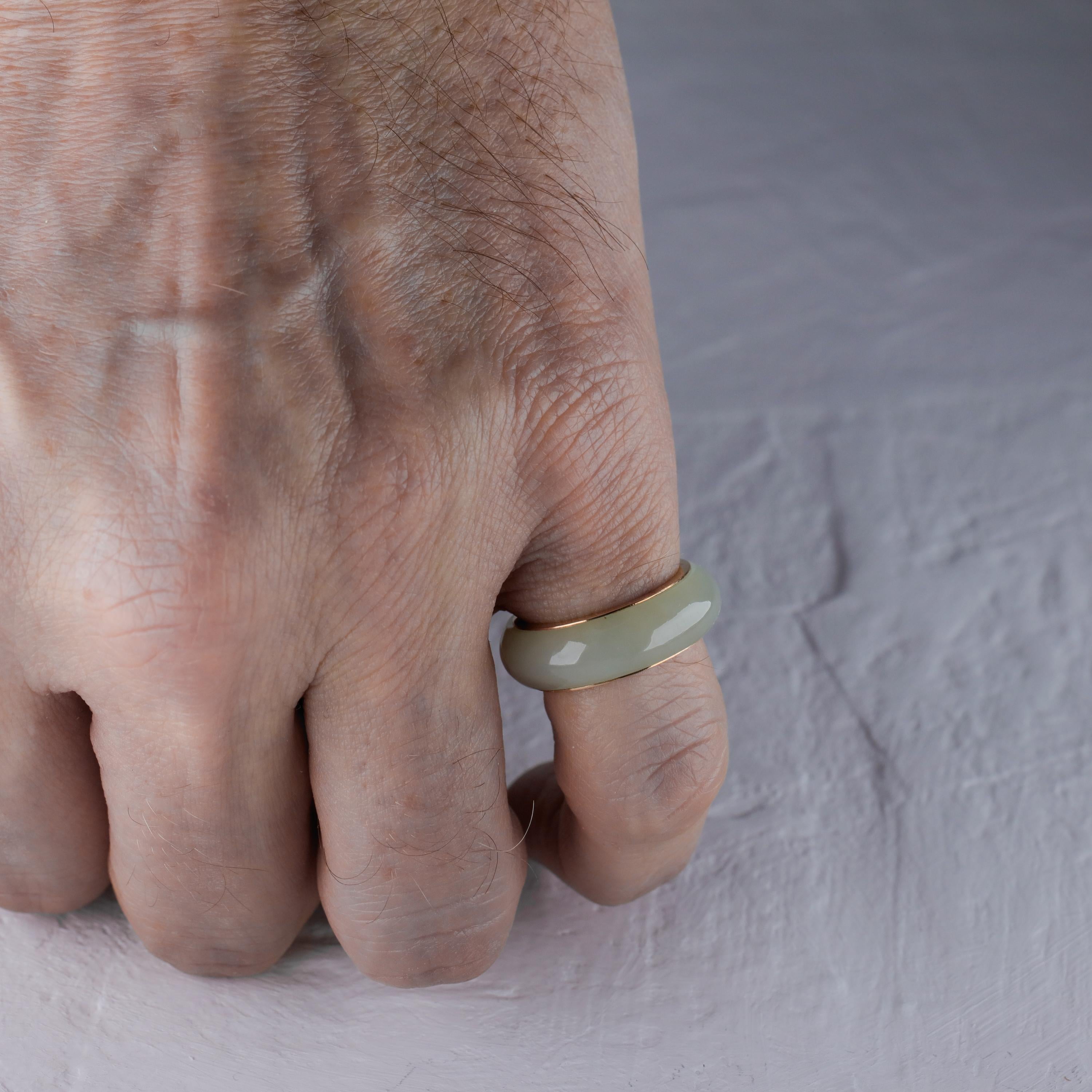 Modern Jade Ring Lined with Gold