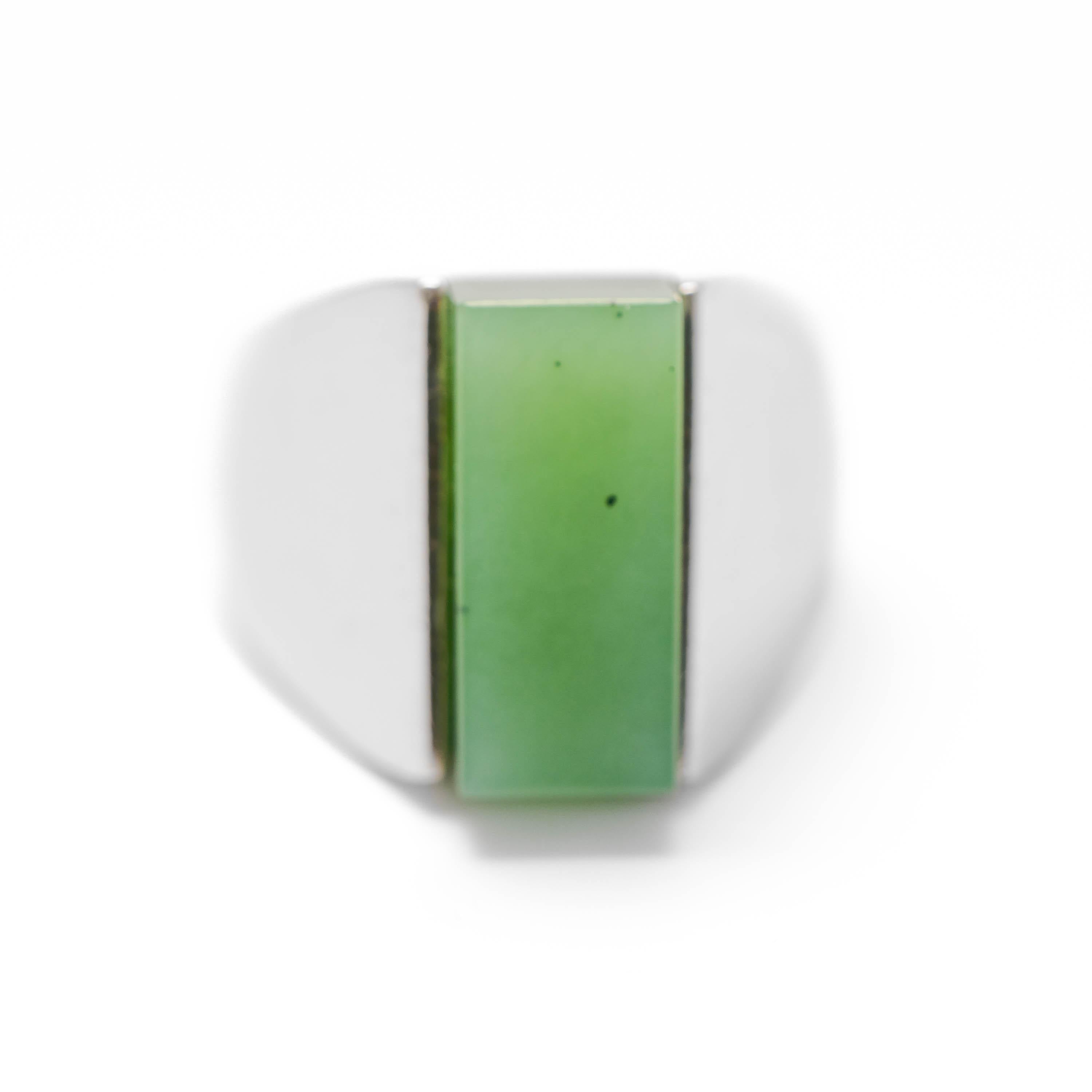 Square Cut Jade Ring Modernist Certified Untreated  For Sale