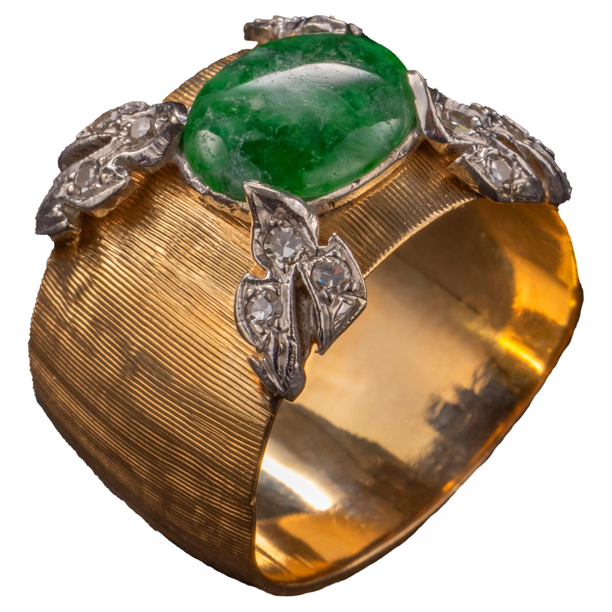 Jade Ring Richly Detailed Midcentury For Sale