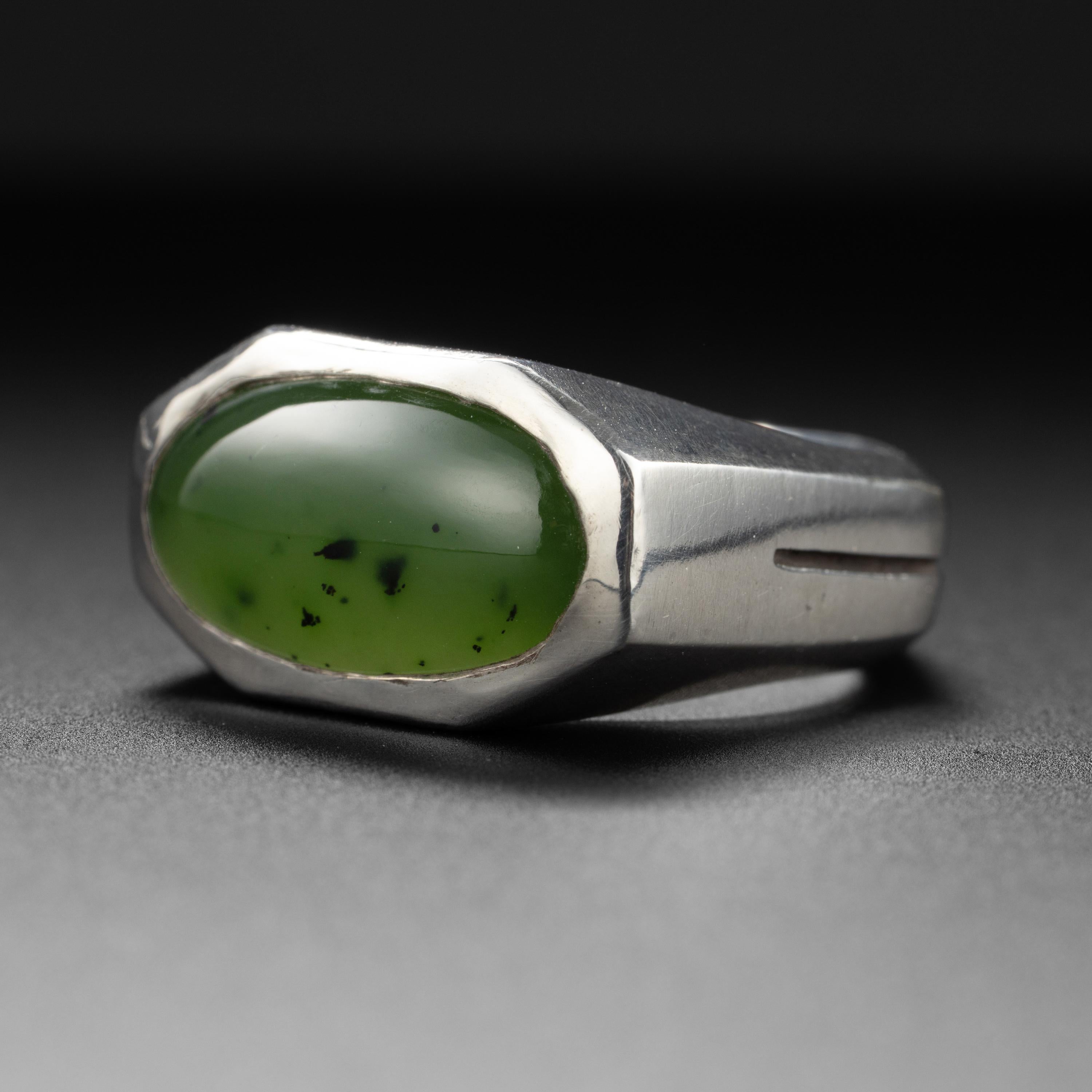 Artisan Jade Ring Sterling Silver Certified Untreated For Sale