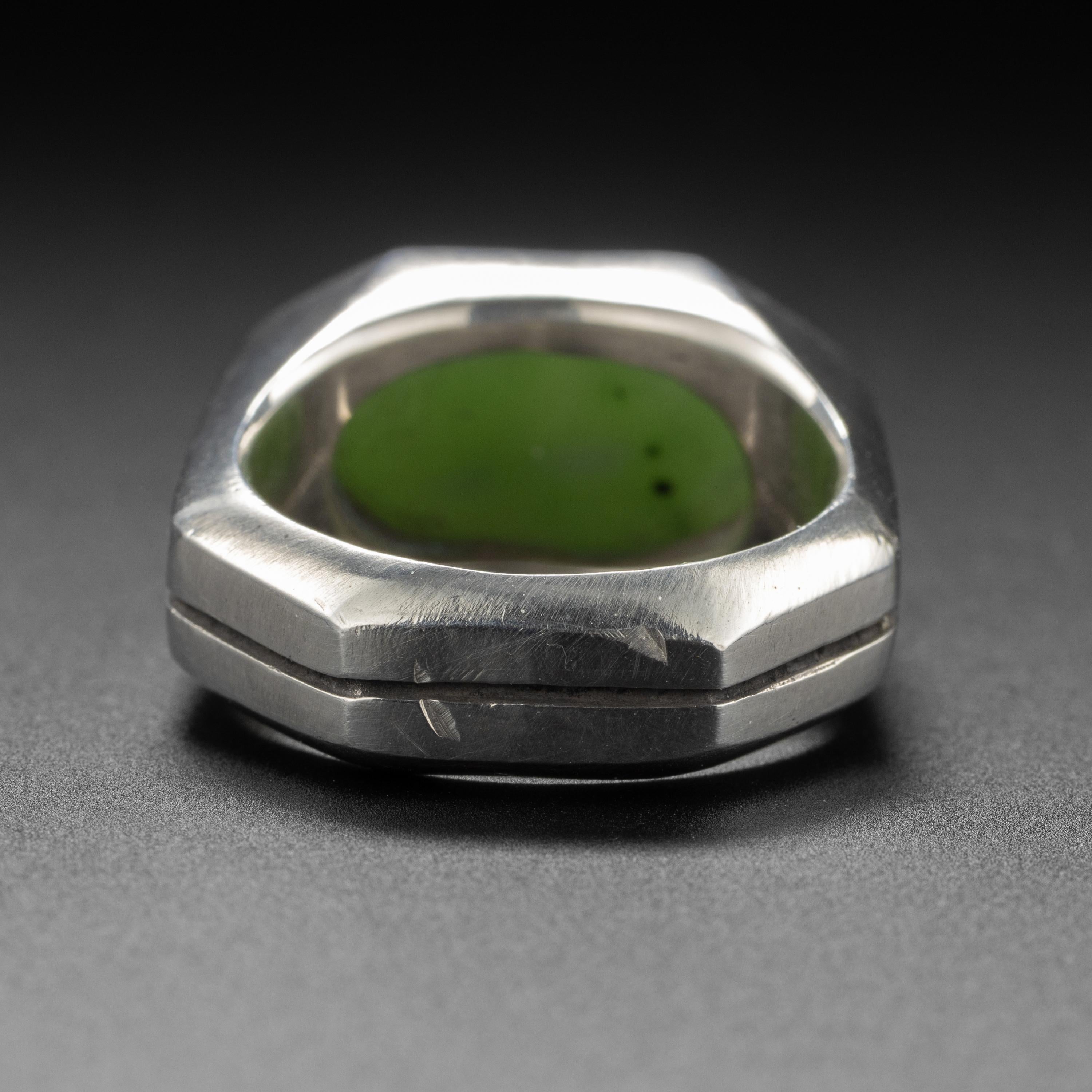 Cabochon Jade Ring Sterling Silver Certified Untreated For Sale