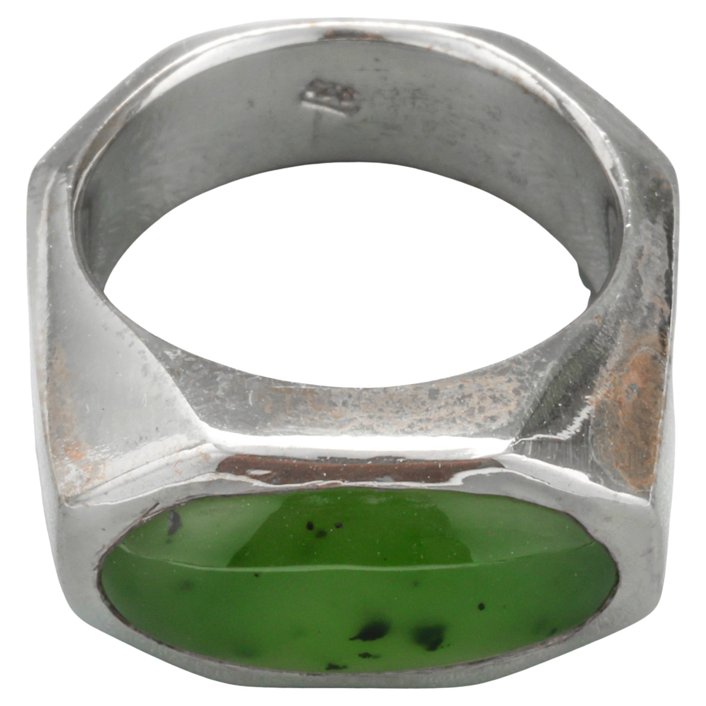 Jade Ring Sterling Silver Certified Untreated For Sale