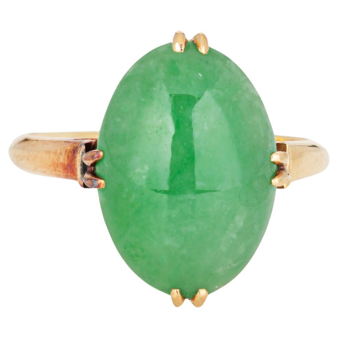 Jade Ring Vintage 14k Yellow Gold Jadeite Mid Century Cocktail Fine Jewelry 4.5 For Sale