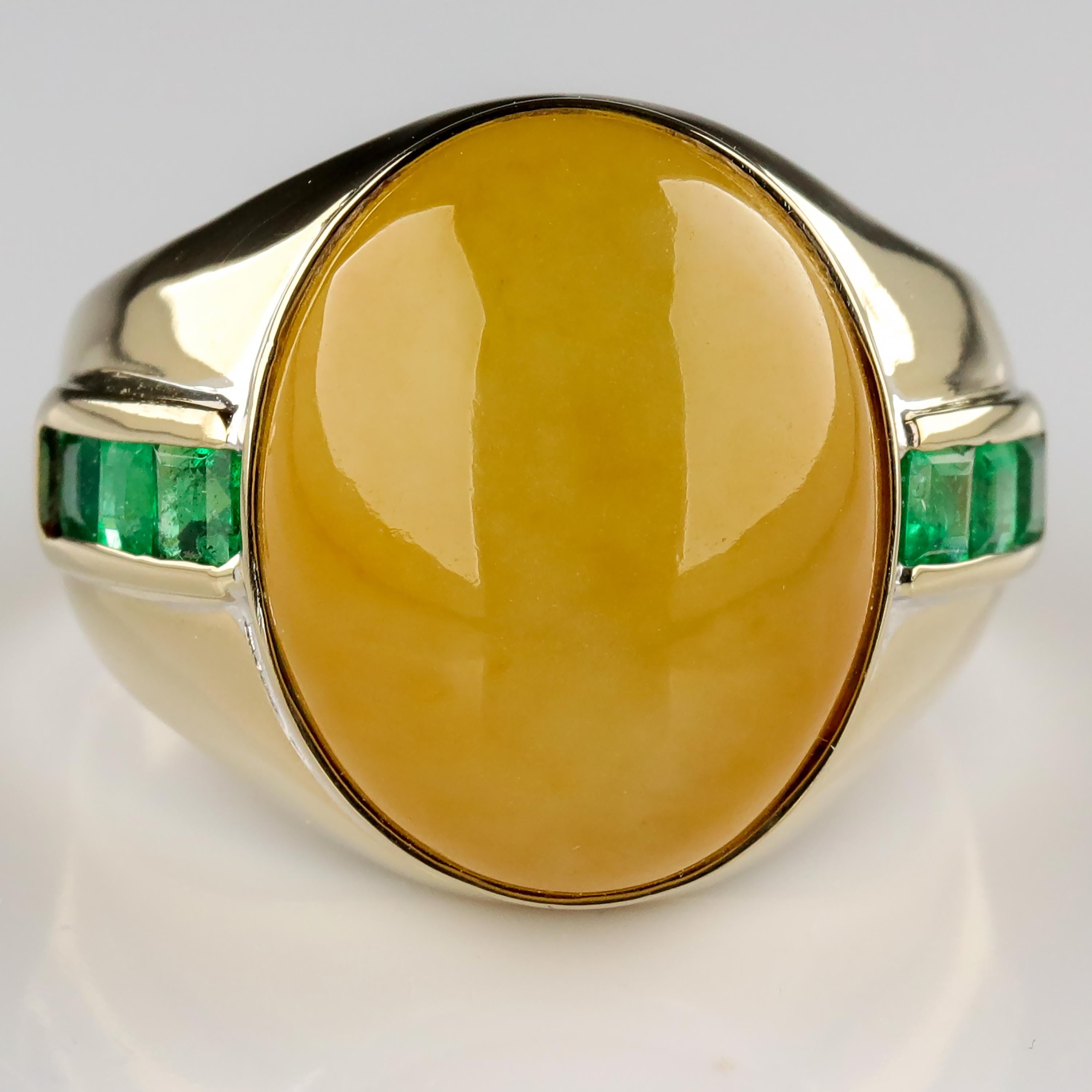 Cabochon Jade Ring with Colombian Emeralds GIA Certified