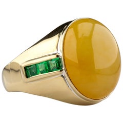 Vintage Jade Ring with Colombian Emeralds GIA Certified